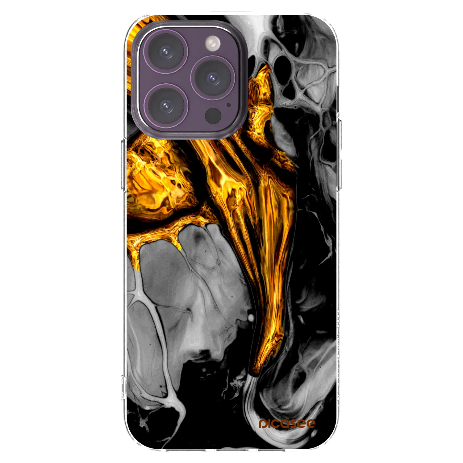 Picasee silikonový průhledný obal pro Apple iPhone 14 Pro Max - Black Gold