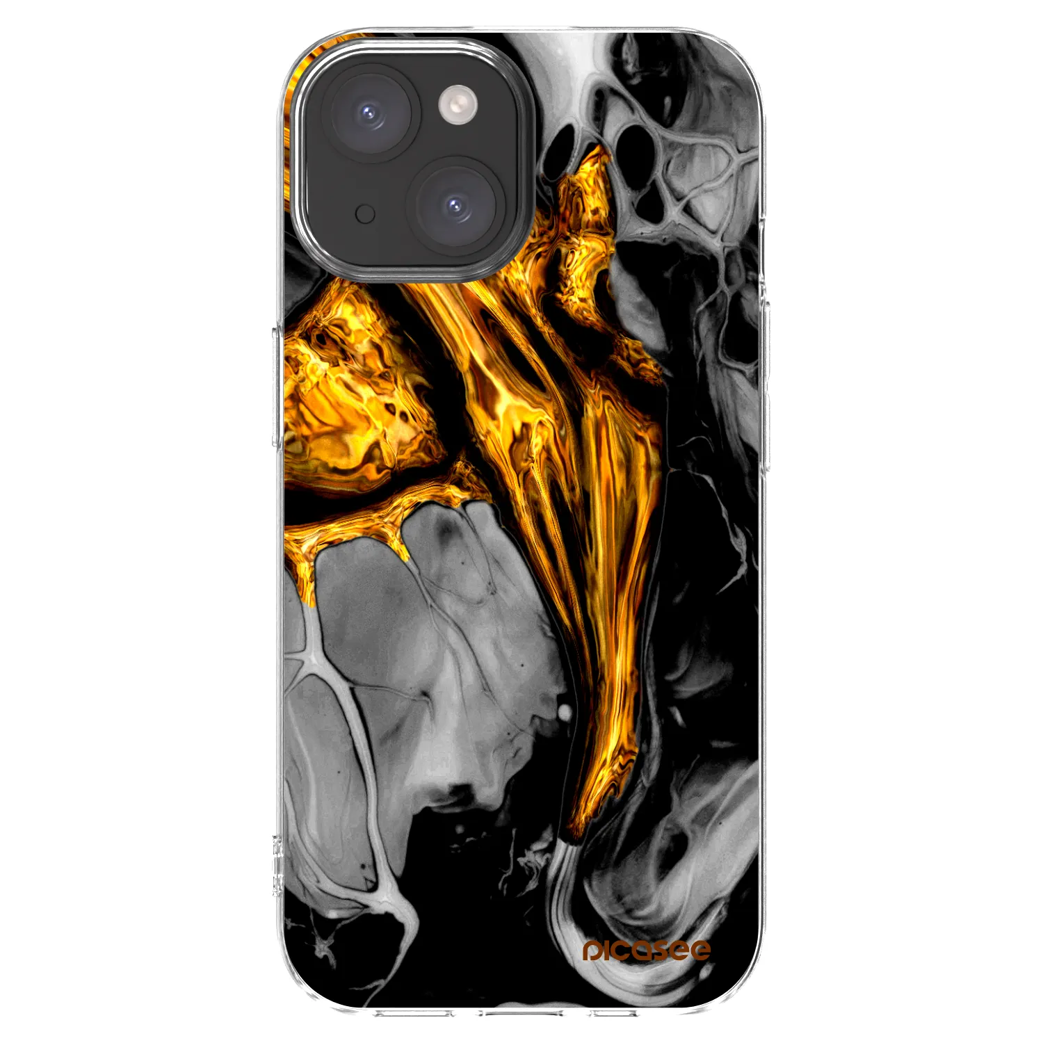 Picasee silikonový průhledný obal pro Apple iPhone 15 - Black Gold