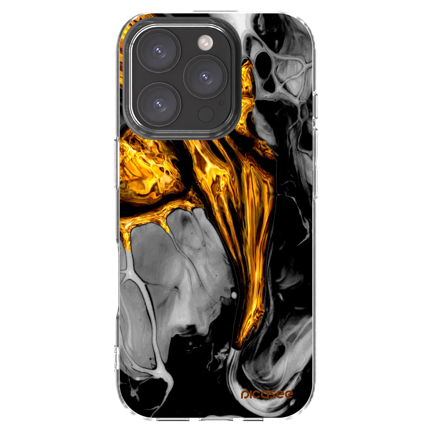 Picasee silikonový průhledný obal pro Apple iPhone 16 Pro - Black Gold
