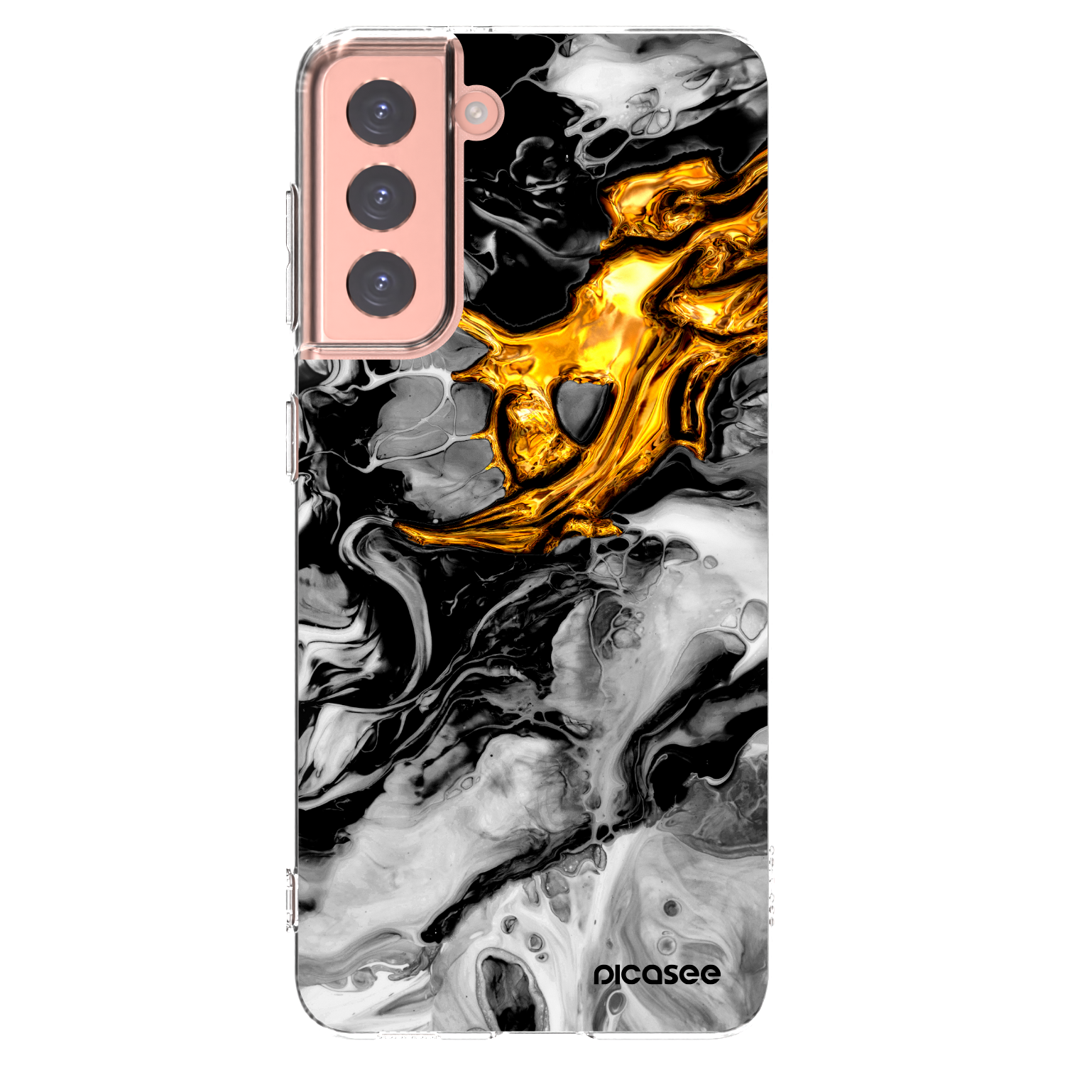 Picasee silikonový průhledný obal pro Samsung Galaxy S21 5G G991B - Black Gold 2