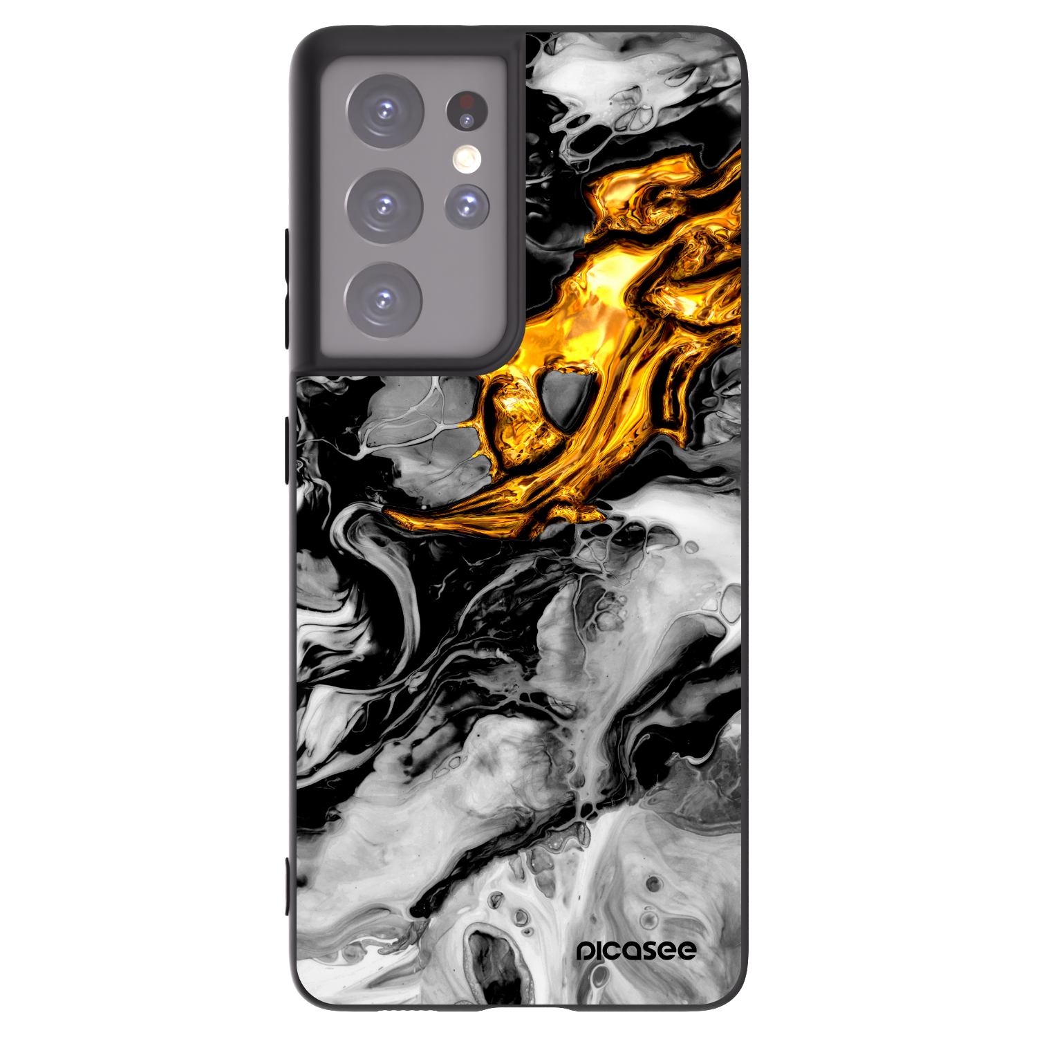 Picasee silikonový černý obal pro Samsung Galaxy S21 Ultra 5G G998B - Black Gold 2