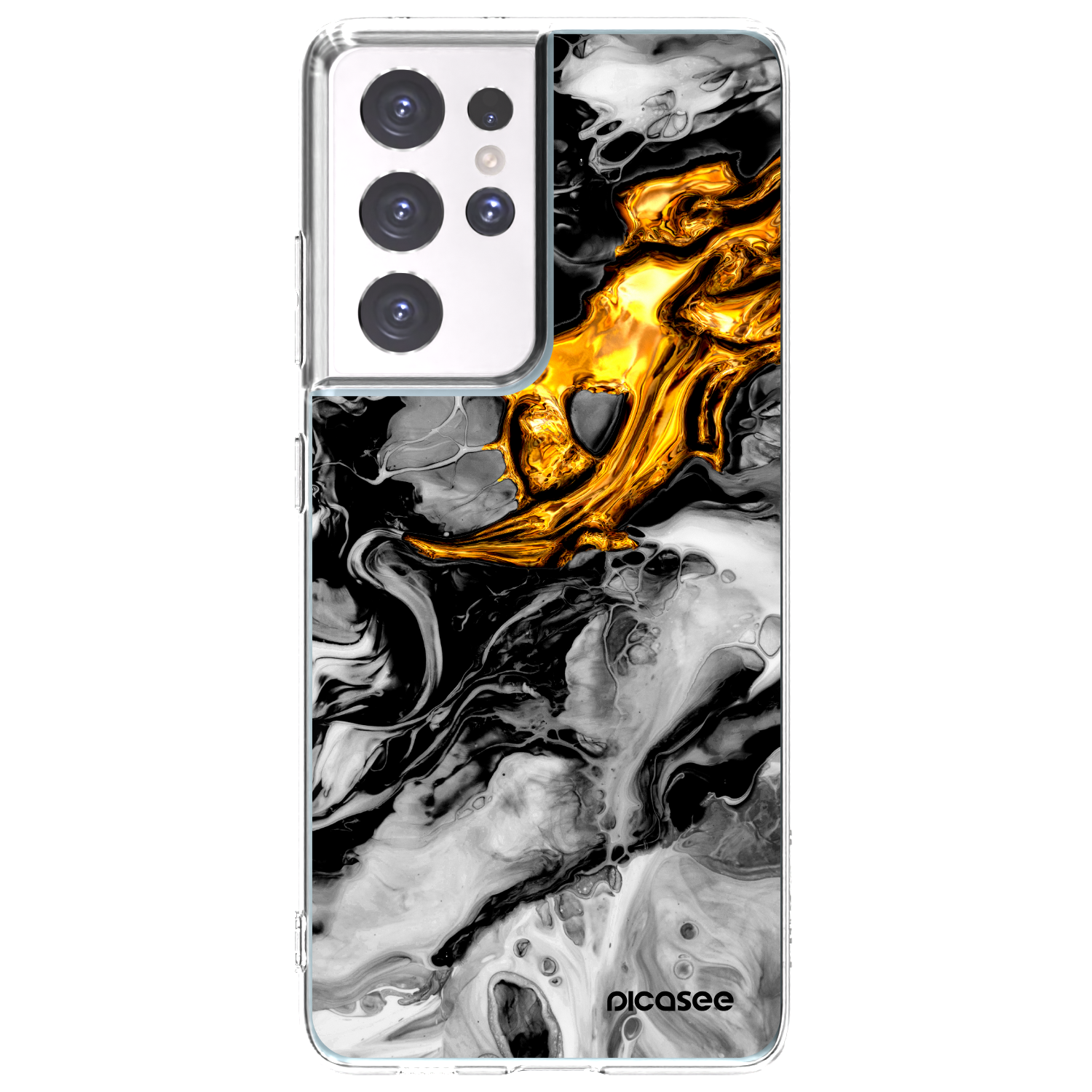 Picasee silikonový průhledný obal pro Samsung Galaxy S21 Ultra 5G G998B - Black Gold 2