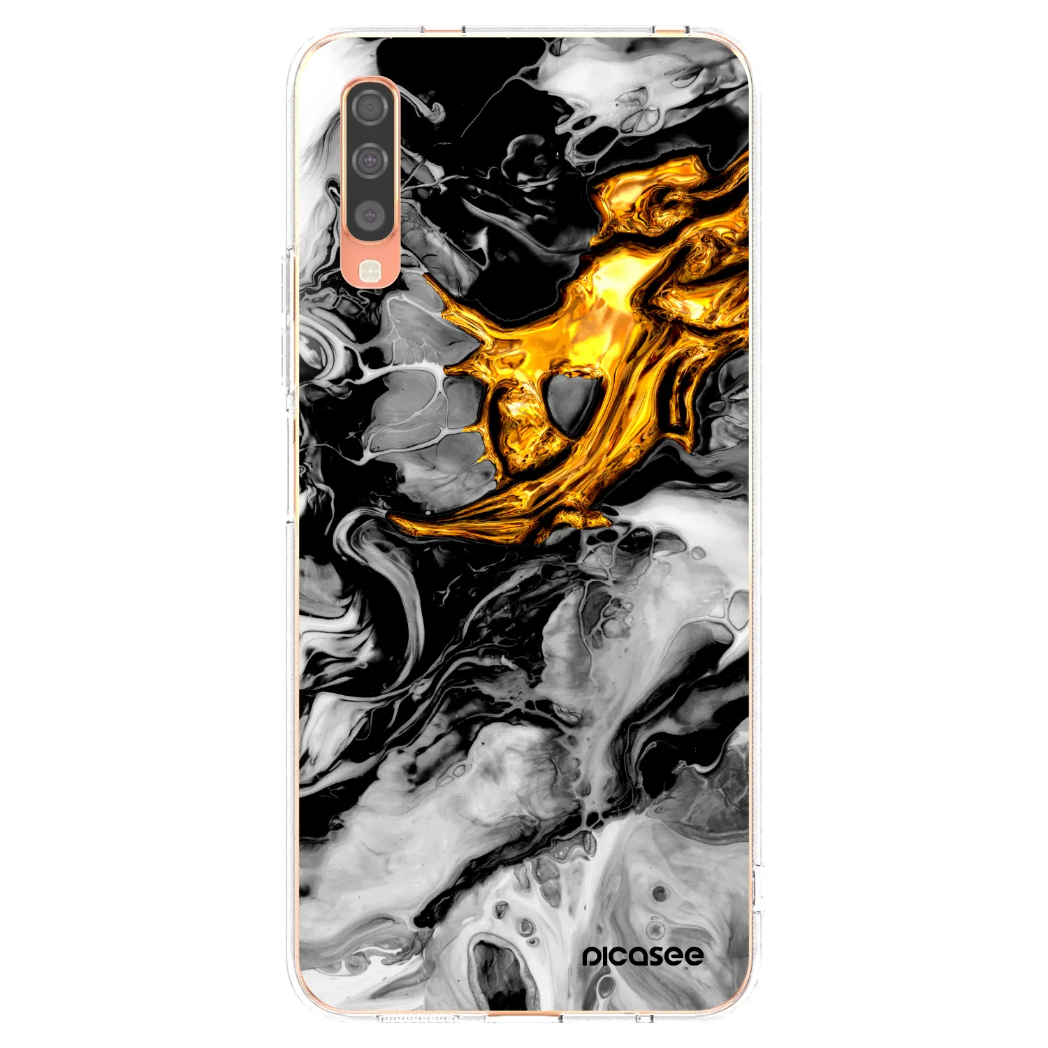 Picasee silikonový průhledný obal pro Samsung Galaxy A70 A705F - Black Gold 2