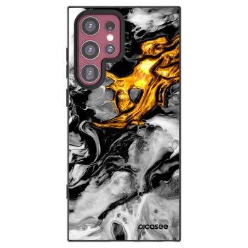 Picasee silikonový černý obal pro Samsung Galaxy S22 Ultra 5G - Black Gold 2