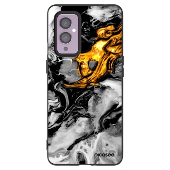 Picasee silikonový černý obal pro OnePlus 9 - Black Gold 2