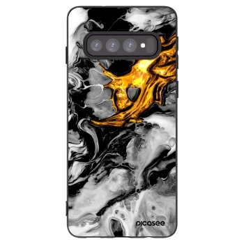 Picasee silikonový černý obal pro Samsung Galaxy S10 G973 - Black Gold 2