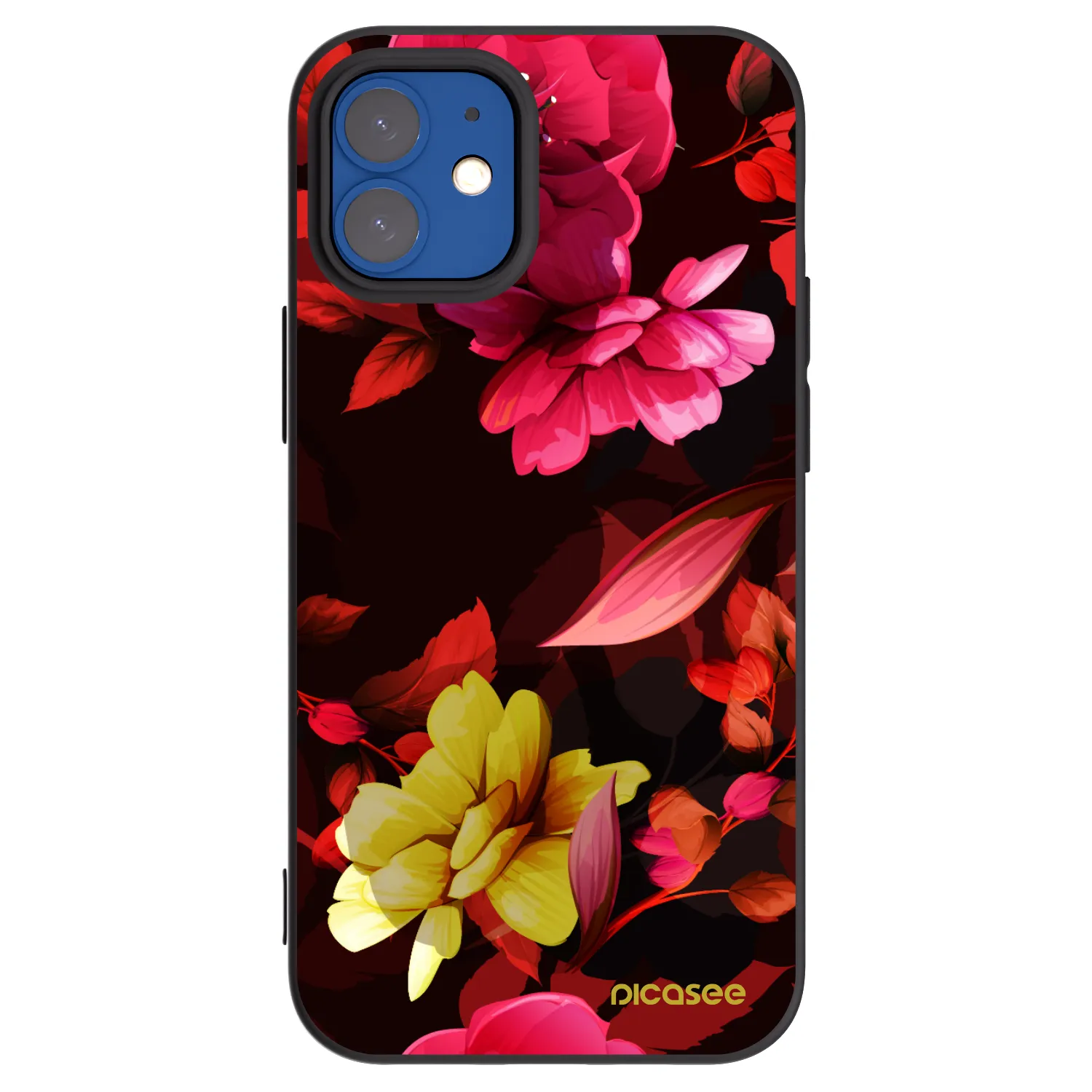 Picasee silikonový černý obal pro Apple iPhone 12 mini - Dark Peonny