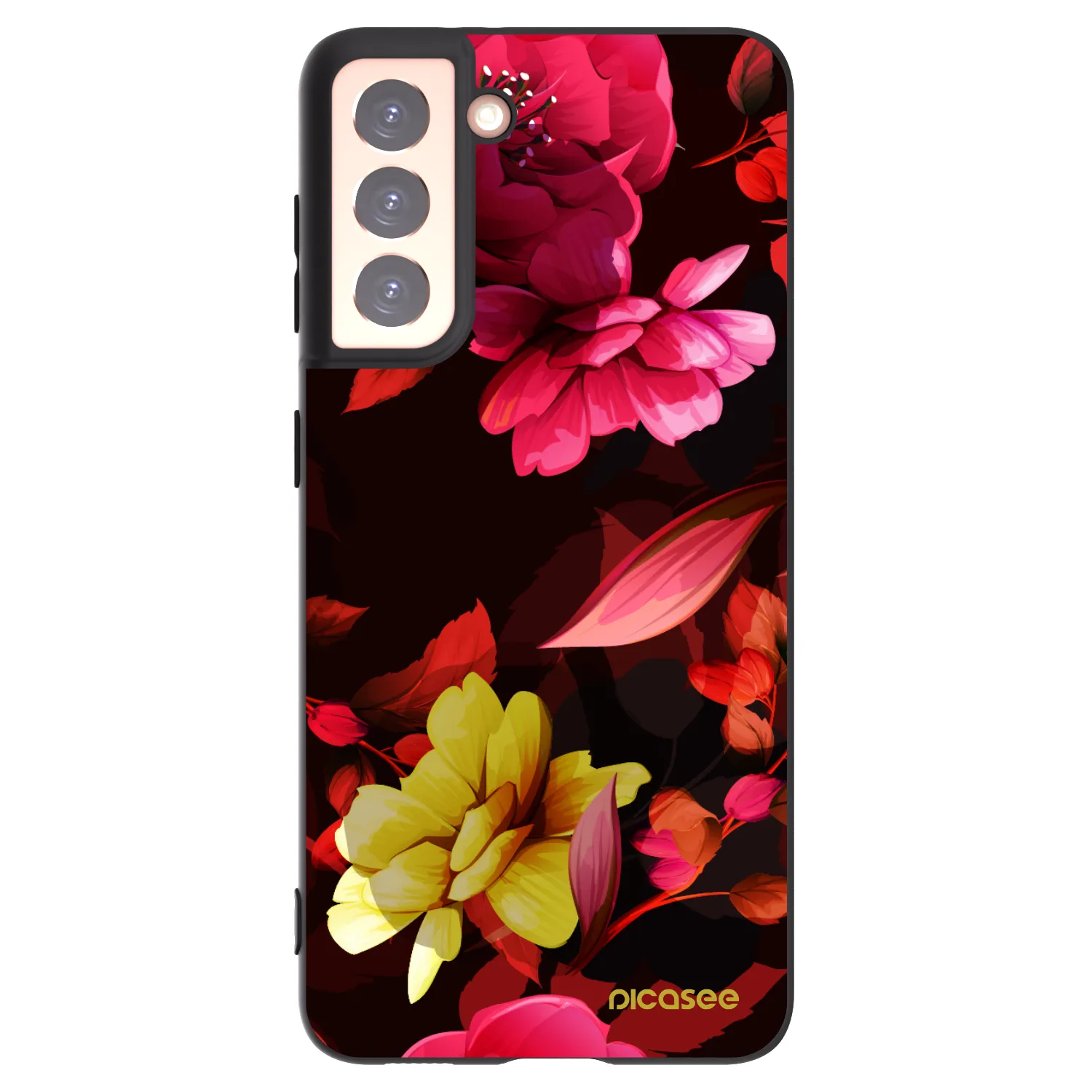 Picasee silikonový černý obal pro Samsung Galaxy S21 5G G991B - Dark Peonny