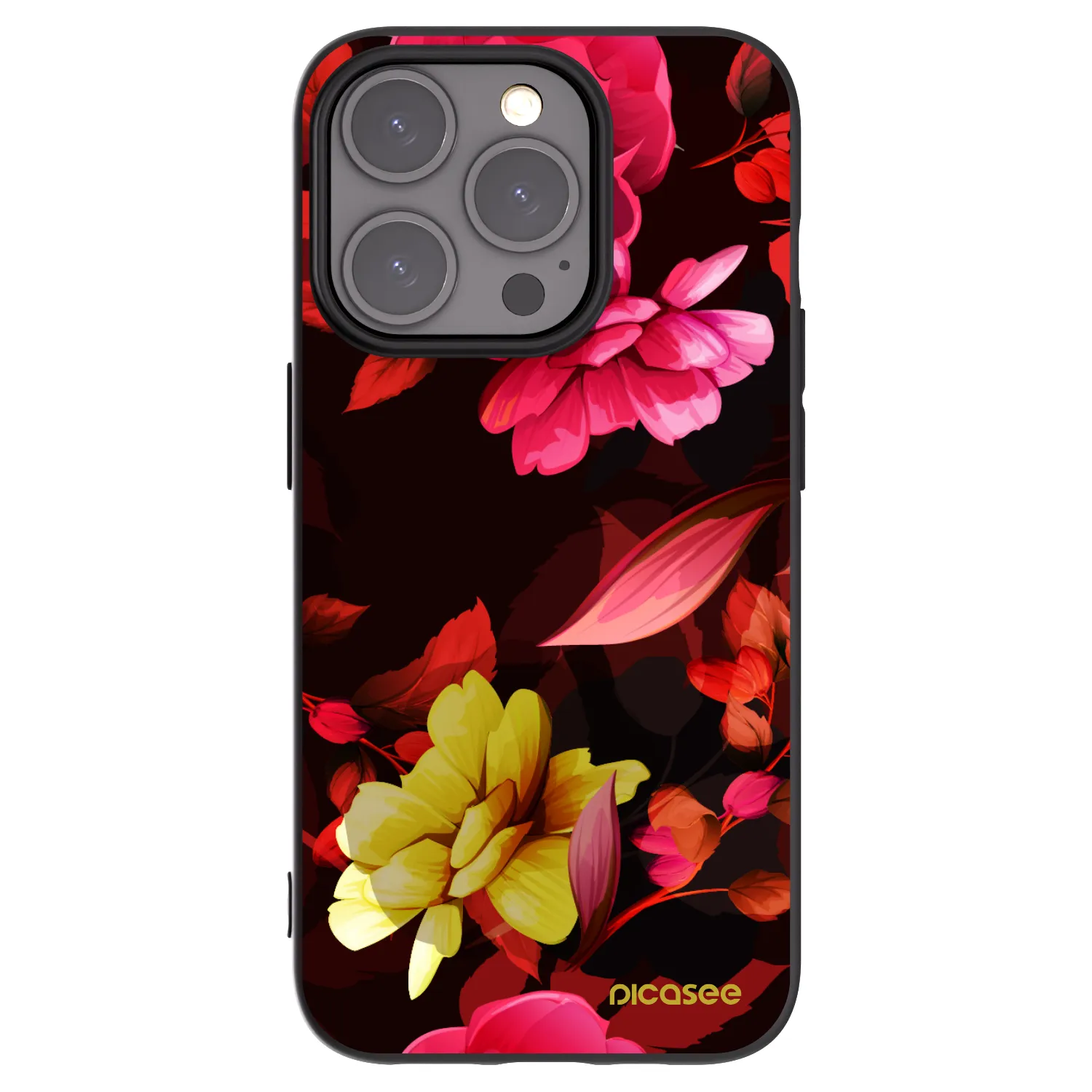 Picasee silikonový černý obal pro Apple iPhone 15 Pro - Dark Peonny