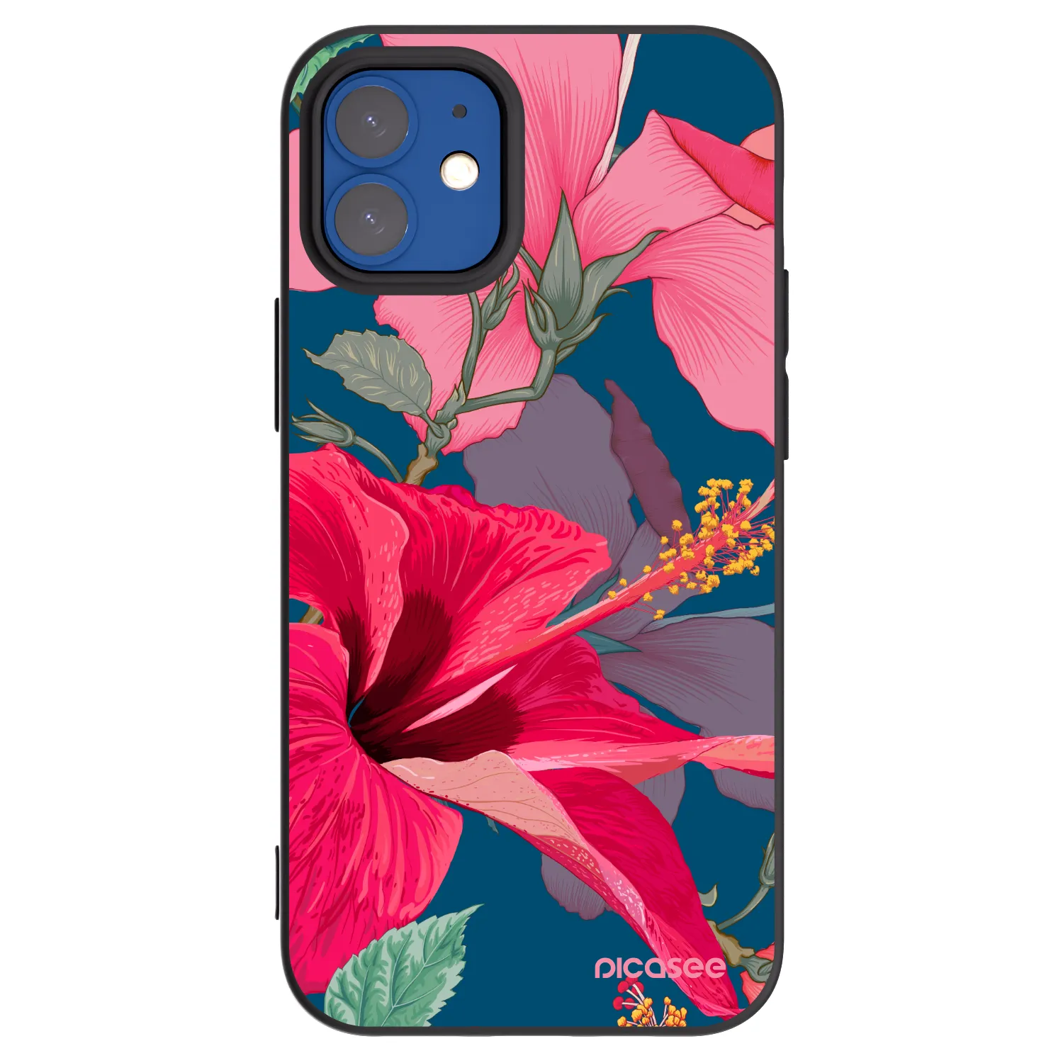 Picasee silikonový černý obal pro Apple iPhone 12 mini - Hibiscus