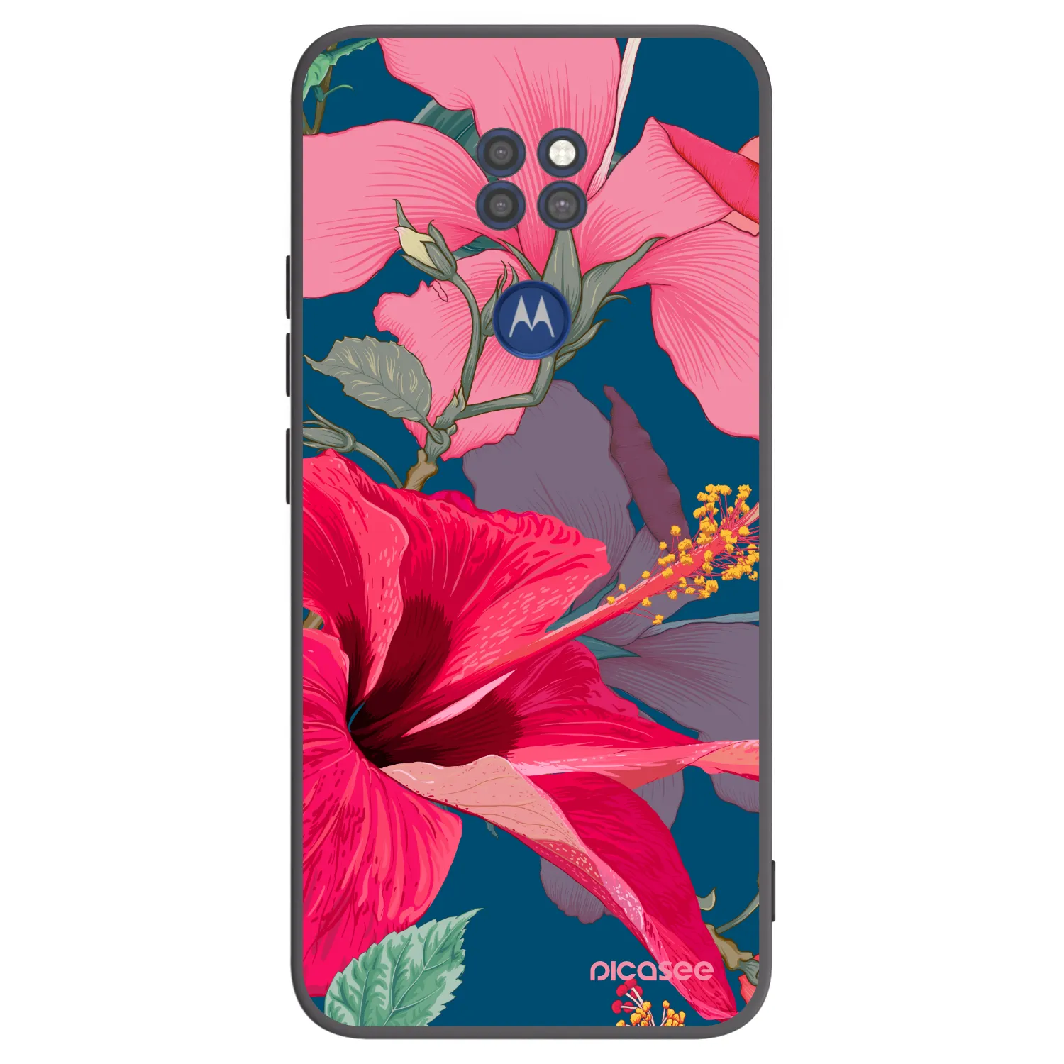 Picasee silikonový černý obal pro Motorola Moto G9 Play - Hibiscus
