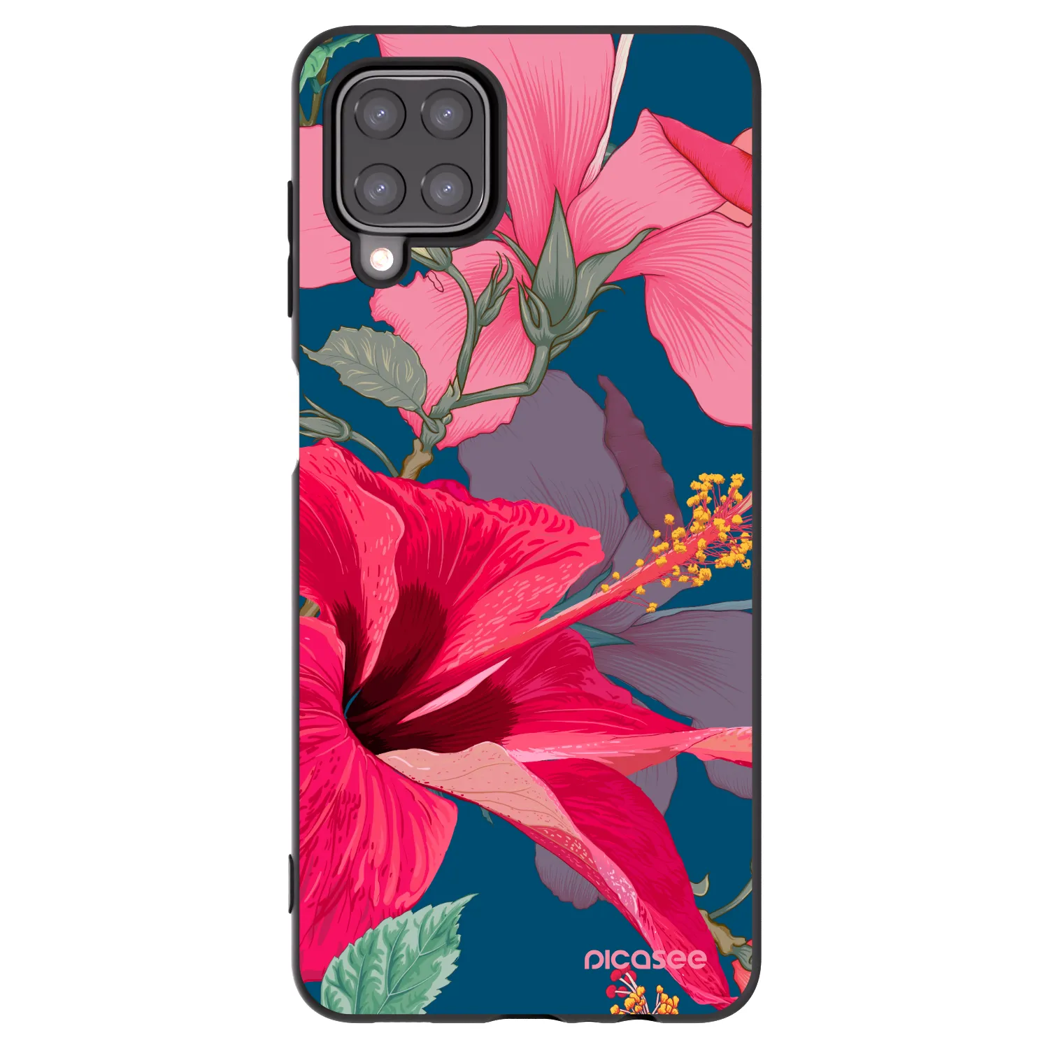 Picasee silikonový černý obal pro Samsung Galaxy A12 A125F - Hibiscus
