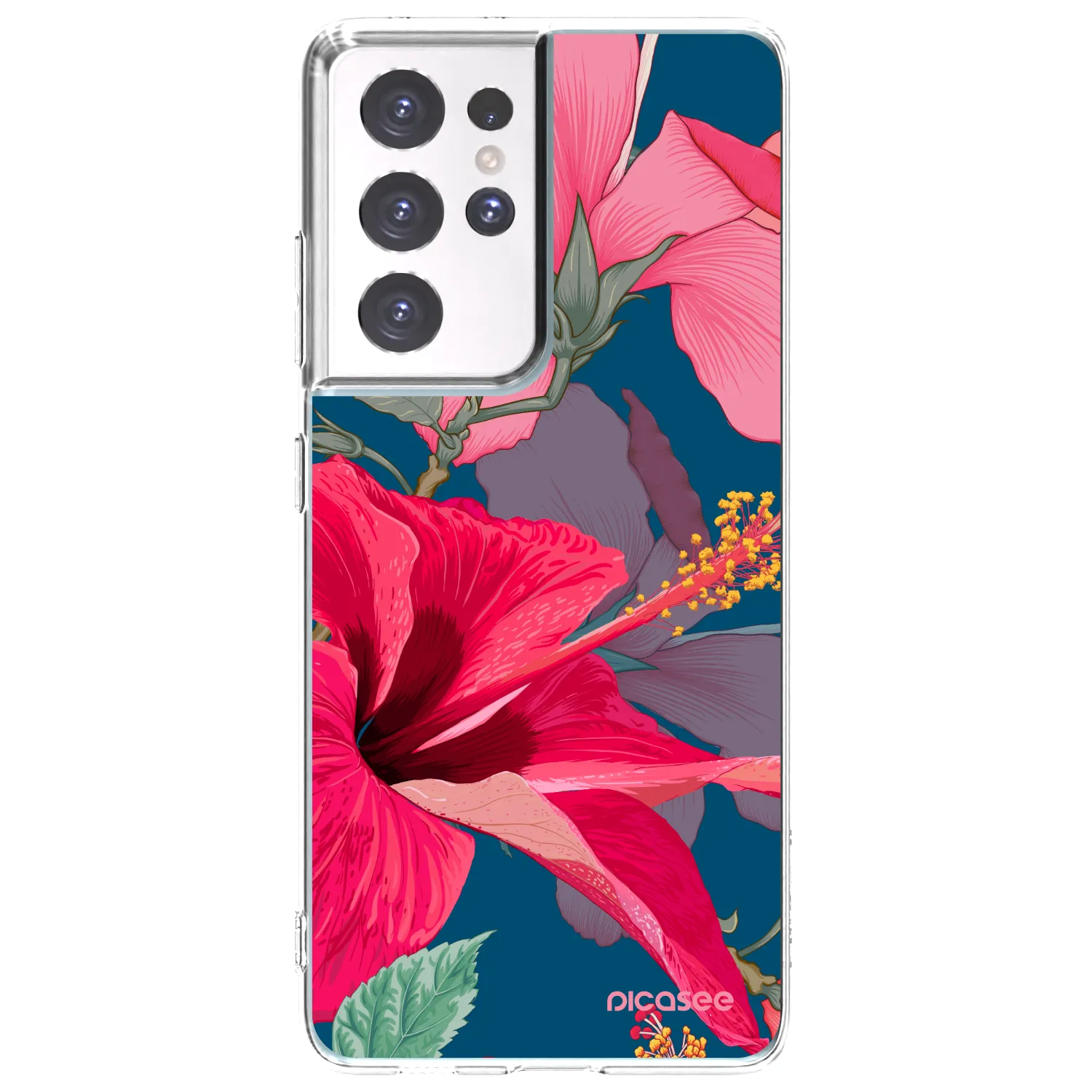 Picasee silikonový průhledný obal pro Samsung Galaxy S21 Ultra 5G G998B - Hibiscus
