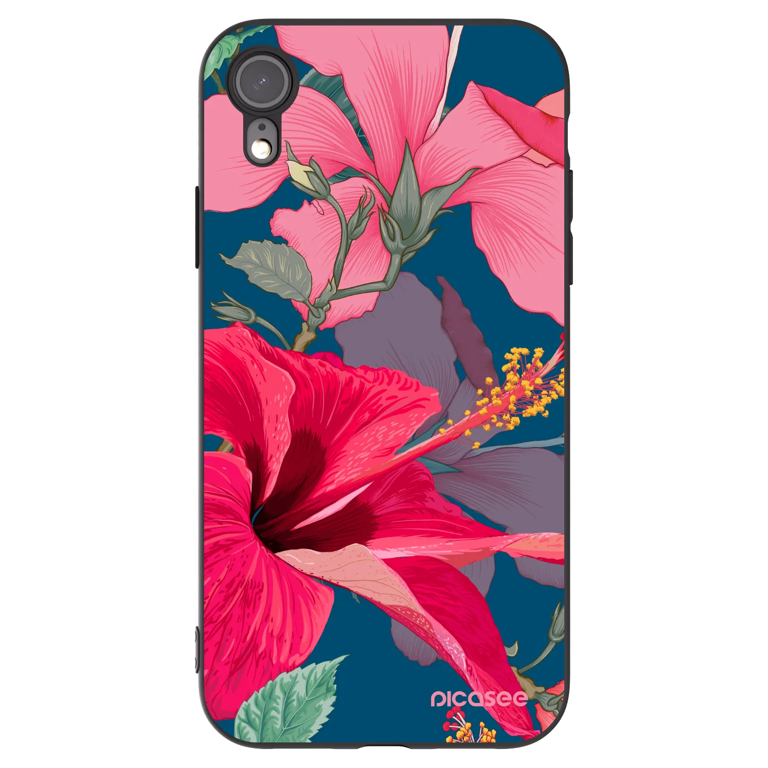 Picasee silikonový černý obal pro Apple iPhone XR - Hibiscus