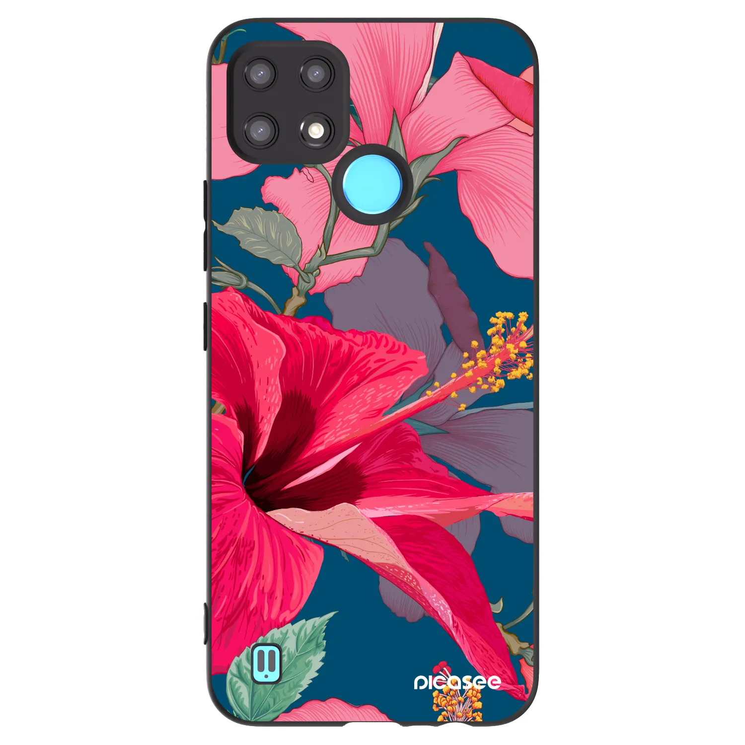 Picasee silikonový černý obal pro Realme C21 - Hibiscus