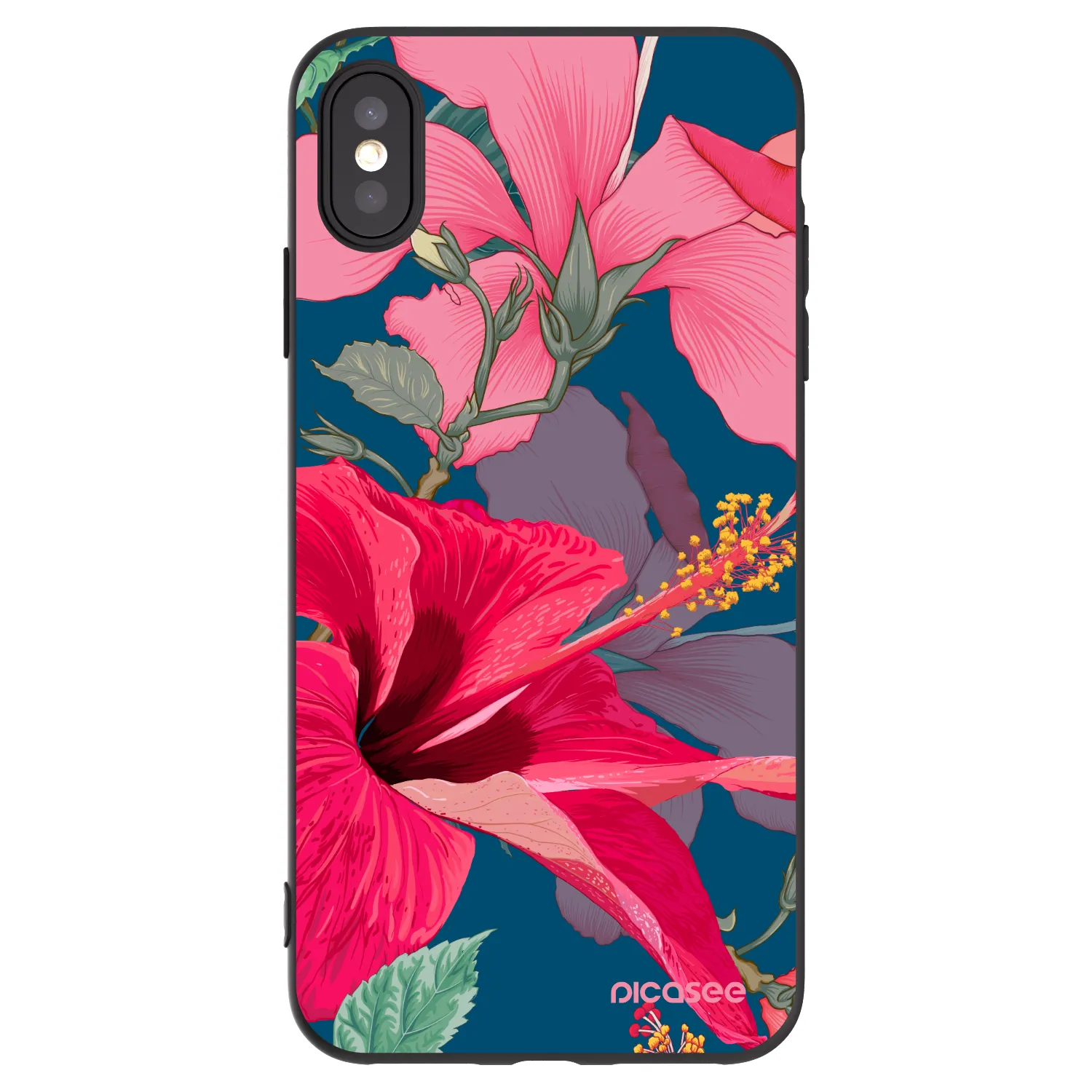 Picasee silikonový černý obal pro Apple iPhone XS Max - Hibiscus