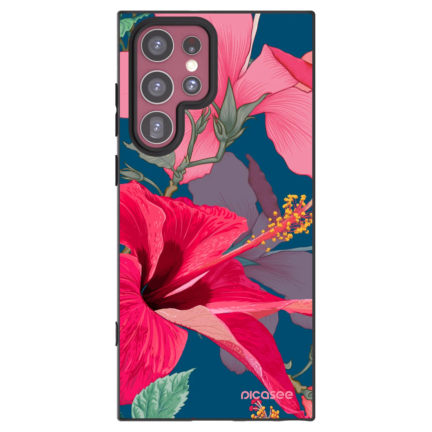 Picasee silikonový černý obal pro Samsung Galaxy S22 Ultra 5G - Hibiscus