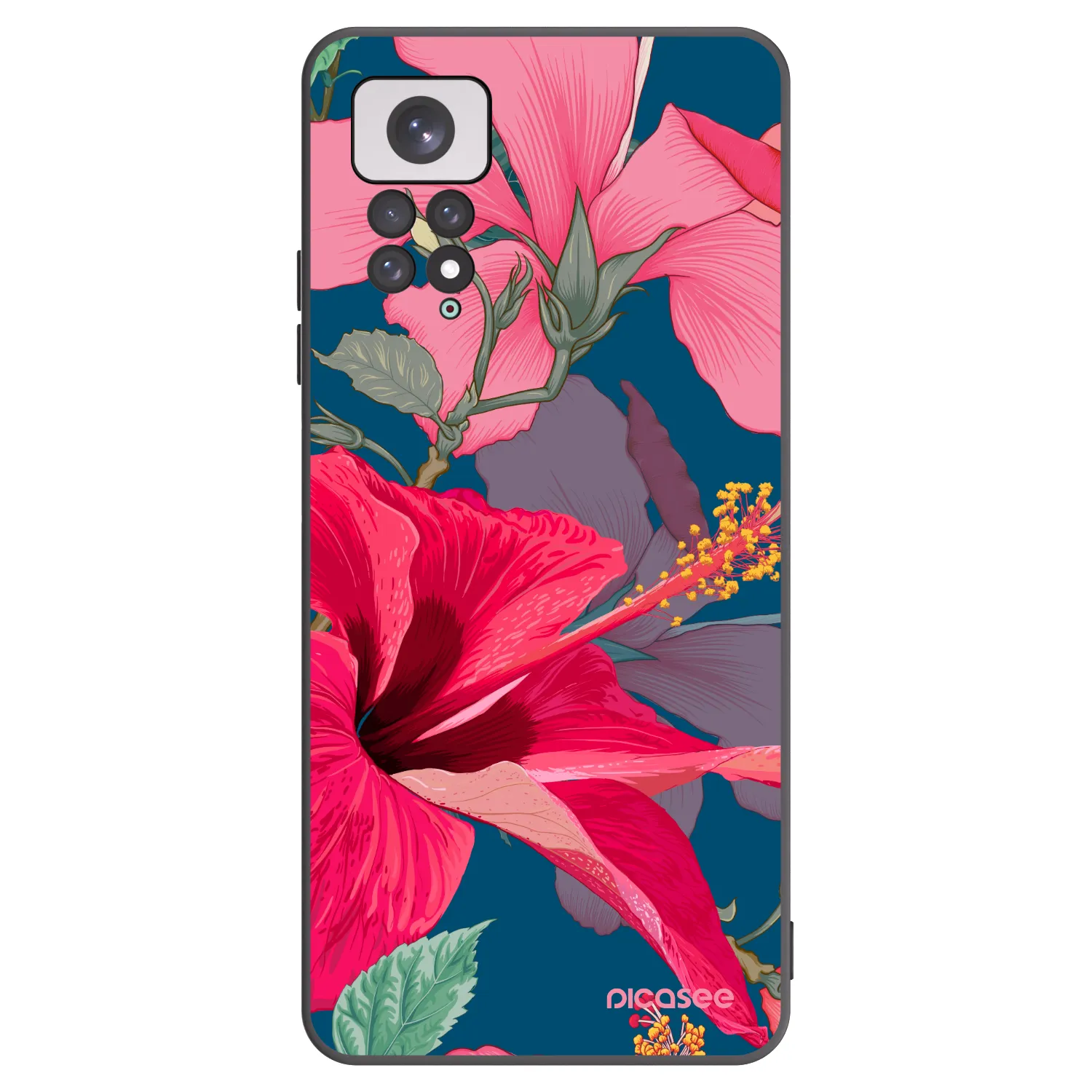 Picasee silikonový černý obal pro Xiaomi Redmi Note 11 - Hibiscus