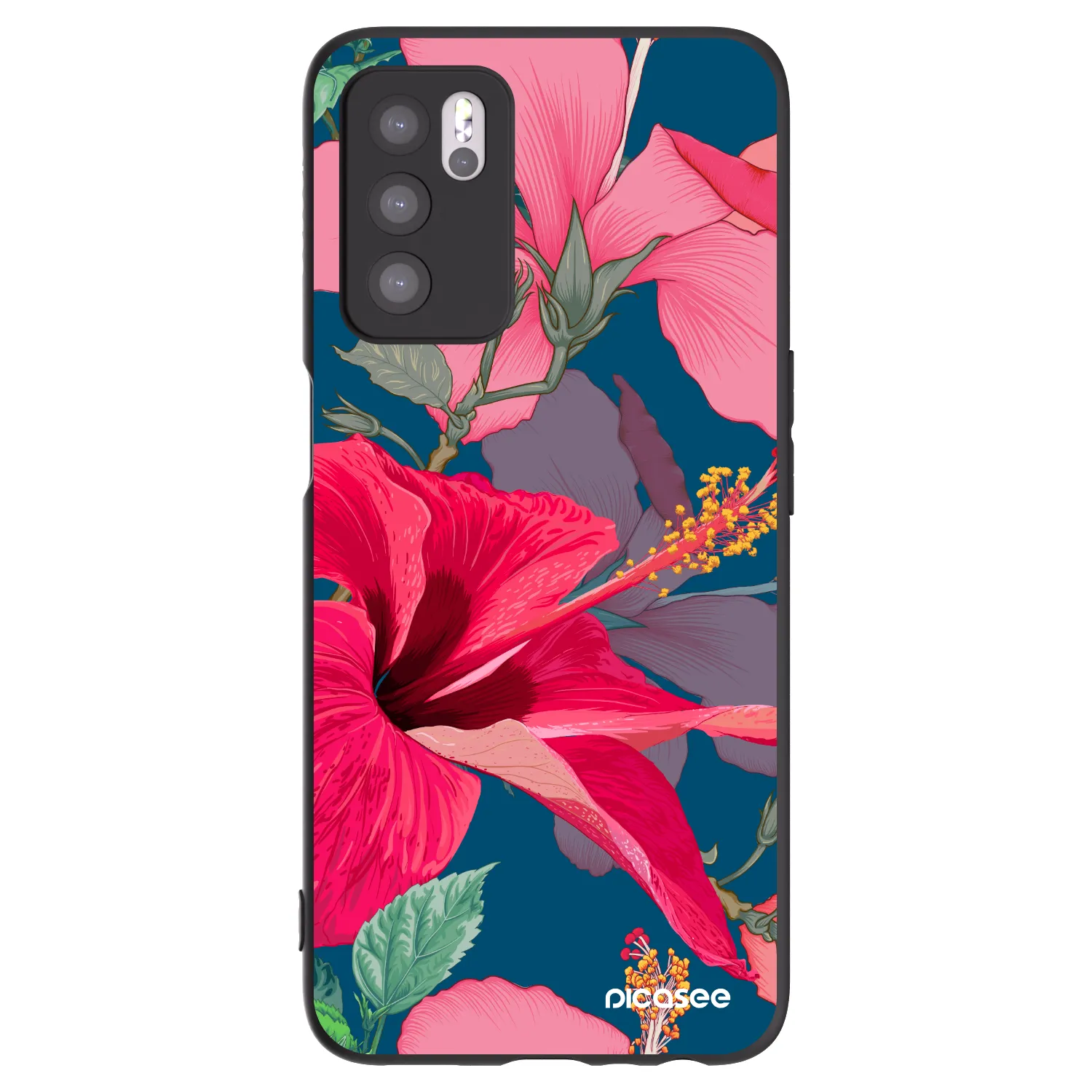 Picasee silikonový černý obal pro OPPO A16s - Hibiscus