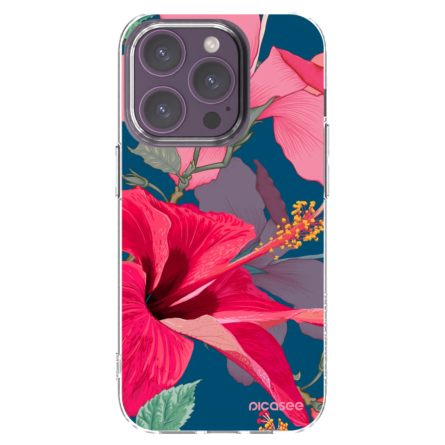 Picasee silikonový průhledný obal pro Apple iPhone 14 Pro - Hibiscus