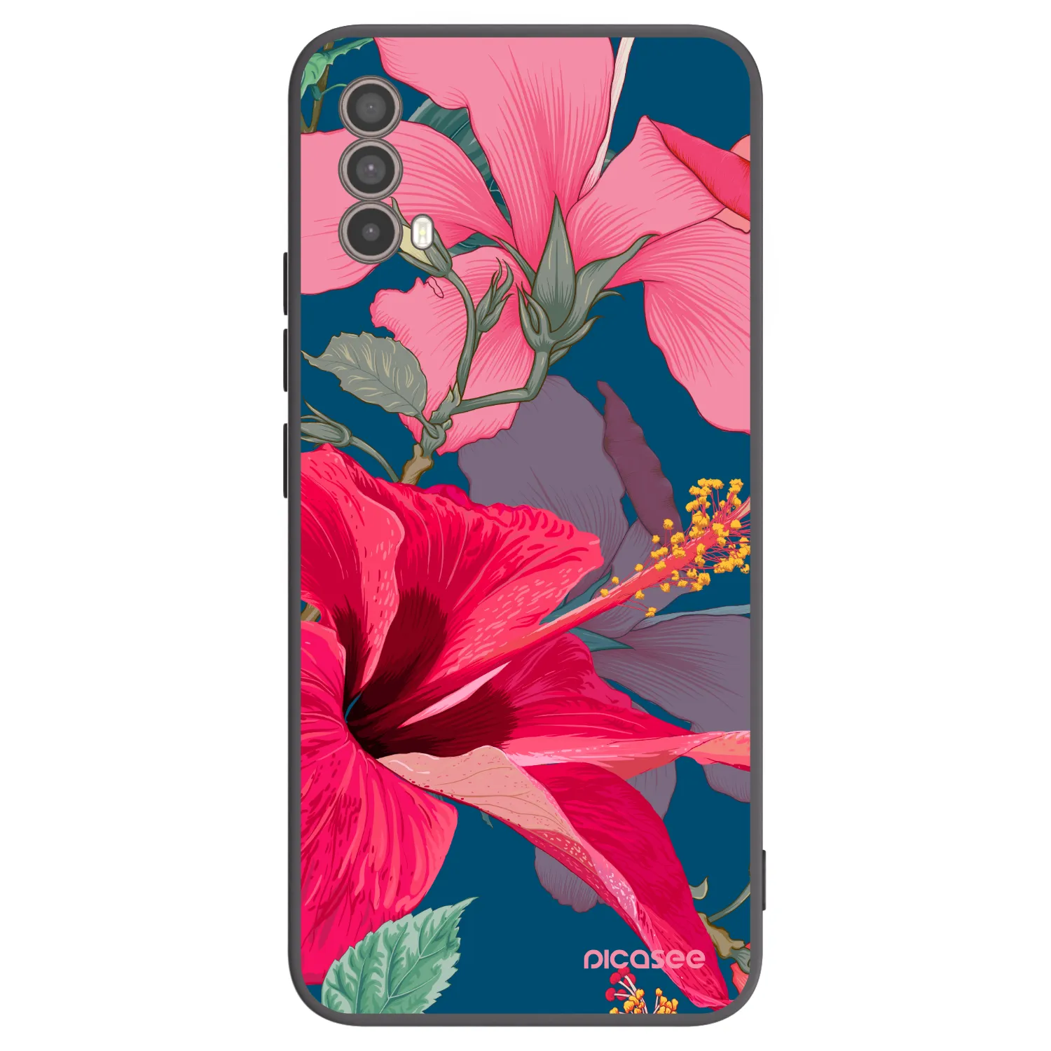 Picasee silikonový černý obal pro Motorola Moto E40 - Hibiscus