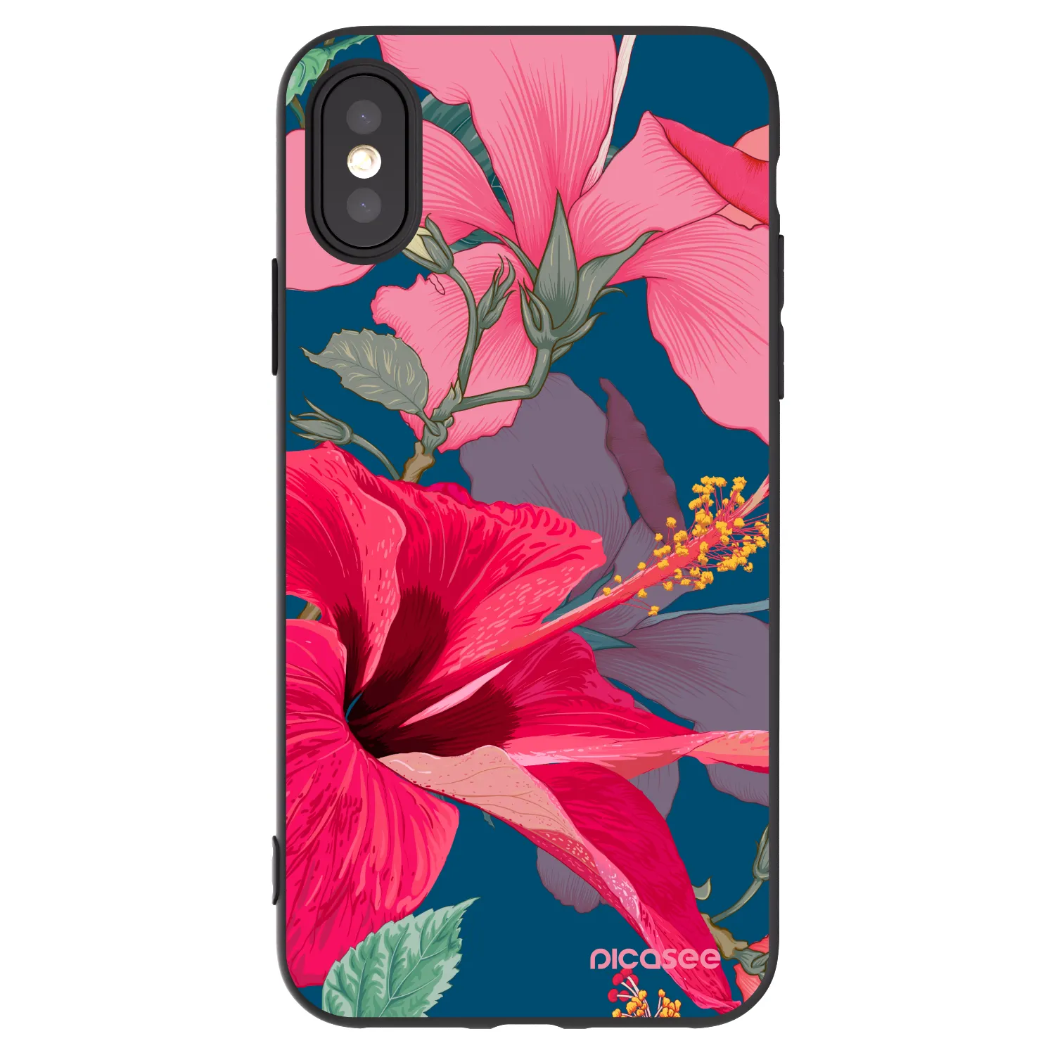 Picasee silikonový černý obal pro Apple iPhone X/XS - Hibiscus