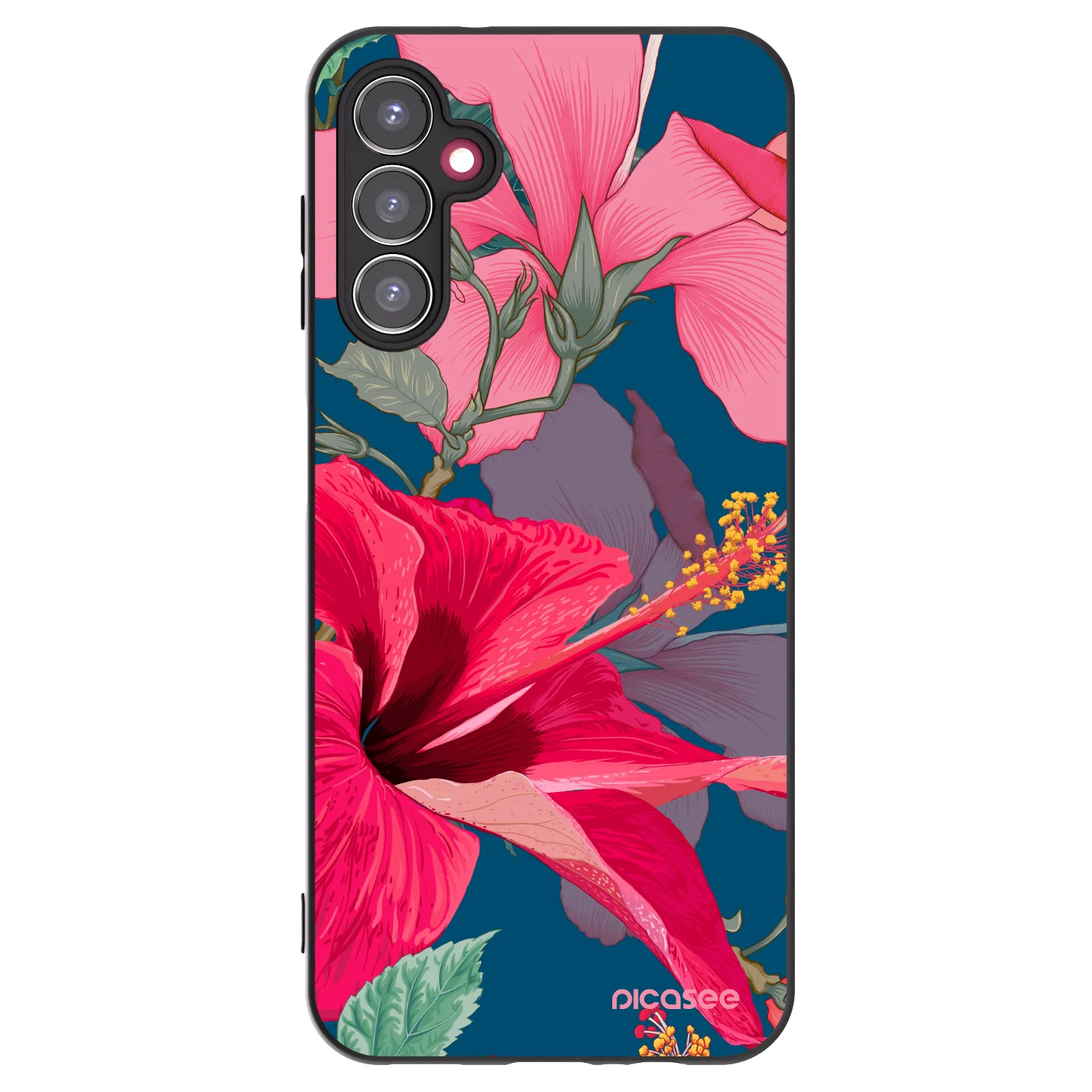 Picasee silikonový černý obal pro Samsung Galaxy A14 4G A145R - Hibiscus