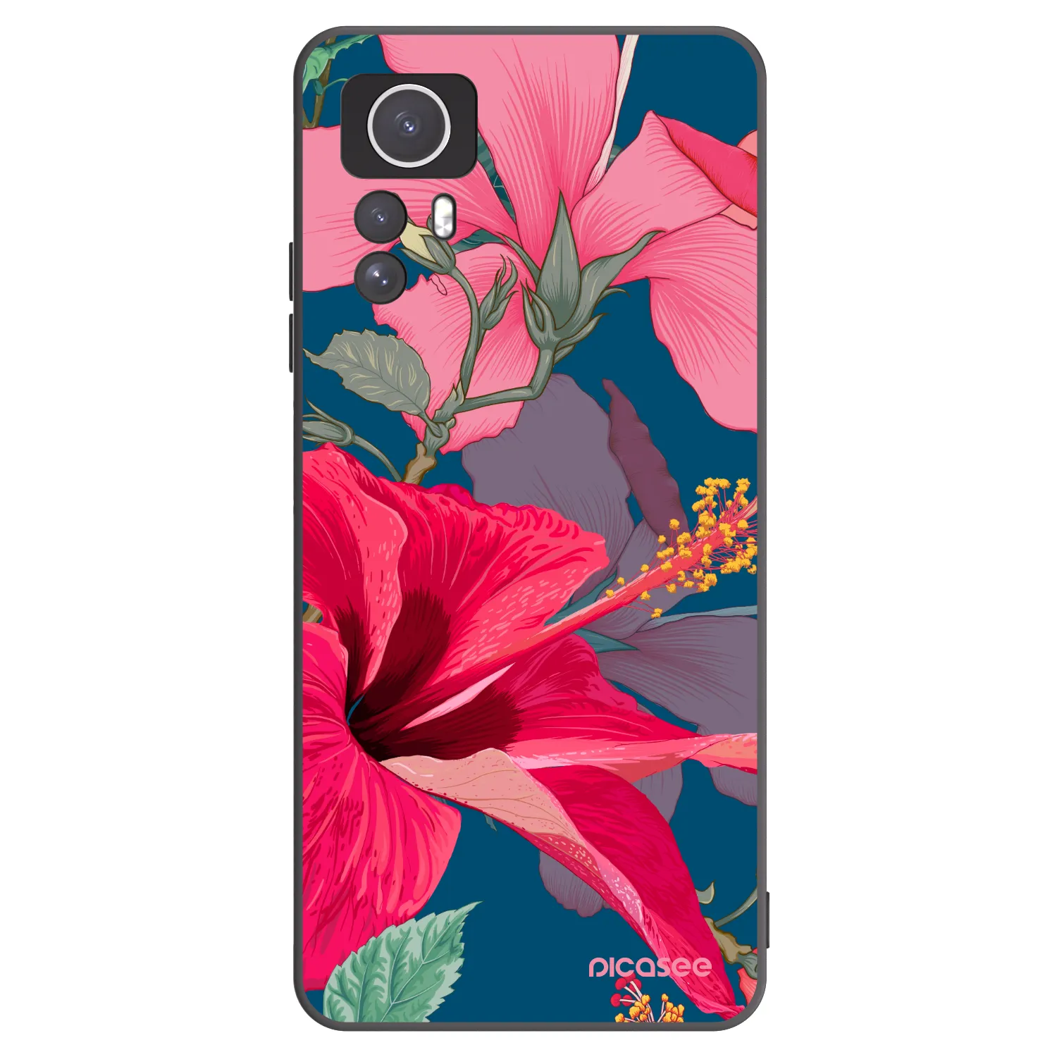 Picasee silikonový černý obal pro Xiaomi Redmi Note 12S - Hibiscus