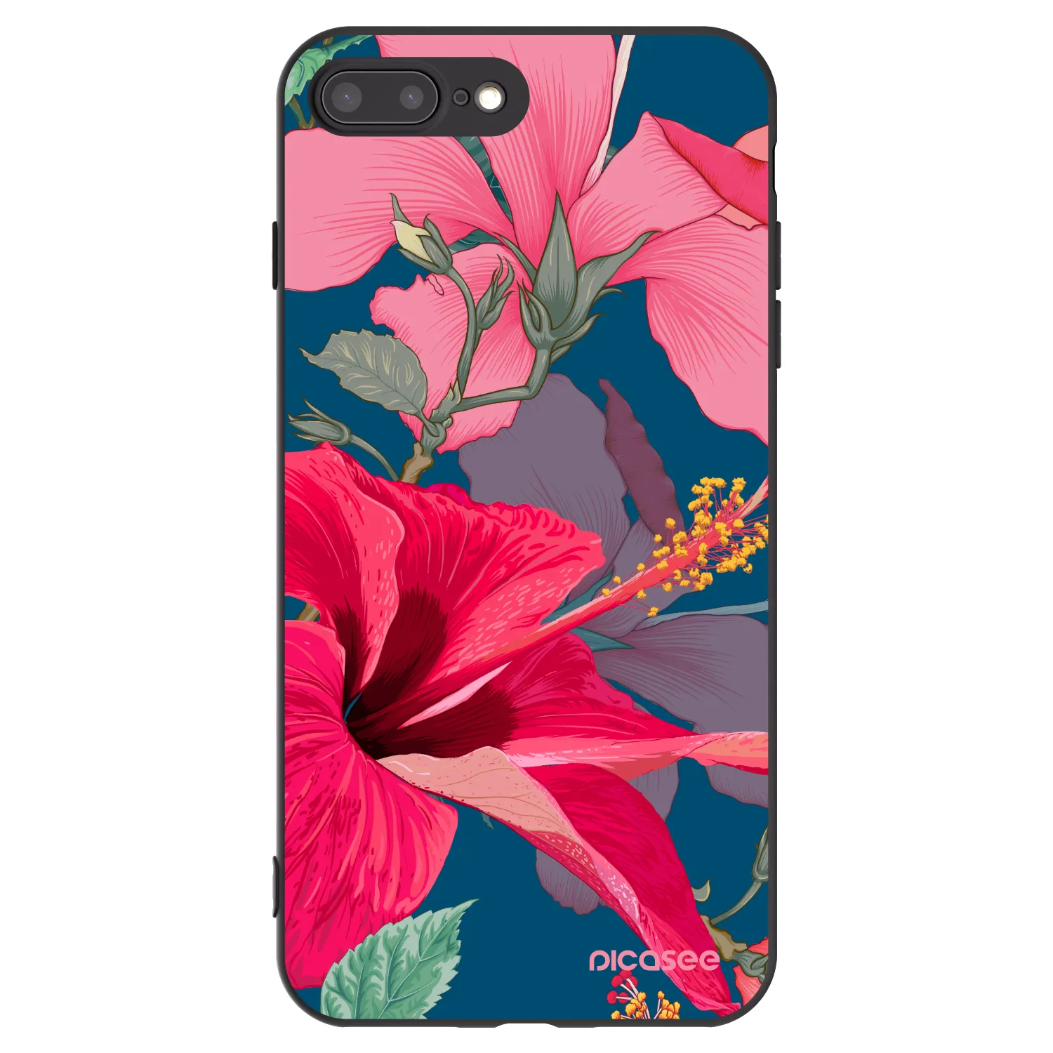 Picasee silikonový černý obal pro Apple iPhone 8 Plus - Hibiscus