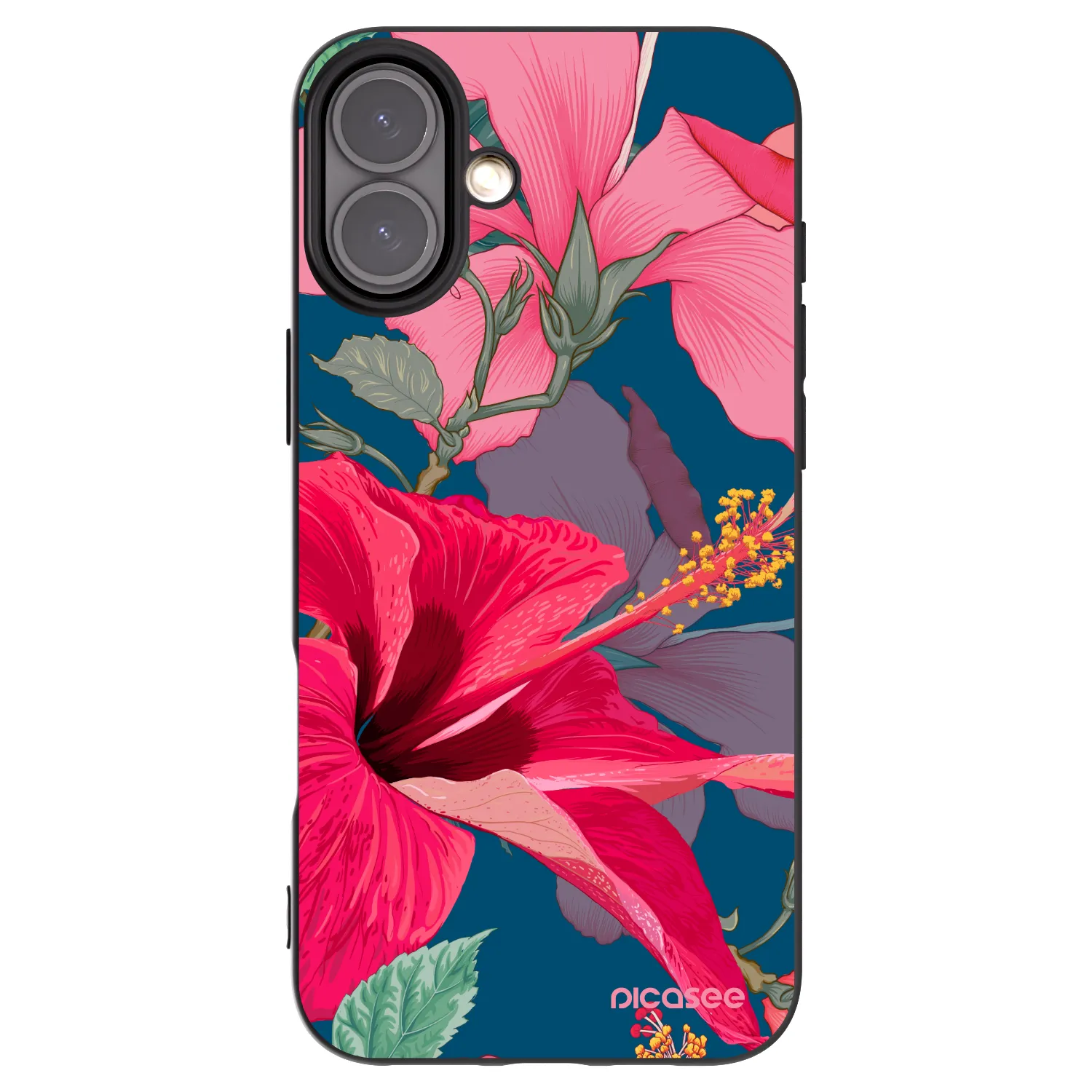 Picasee silikonový černý obal pro Apple iPhone 16 Plus - Hibiscus