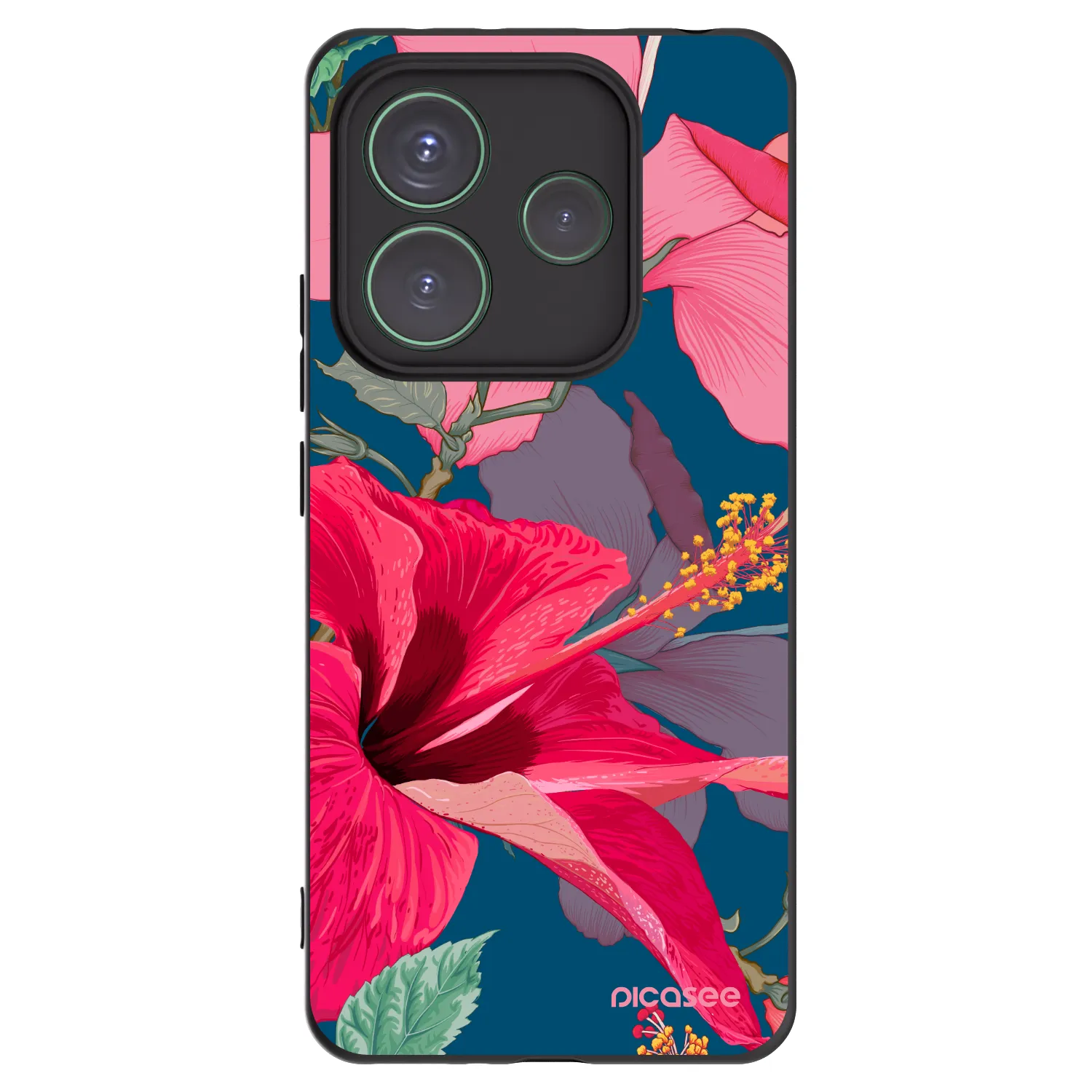 Picasee silikonový černý obal pro Xiaomi Redmi Note 14 5G - Hibiscus