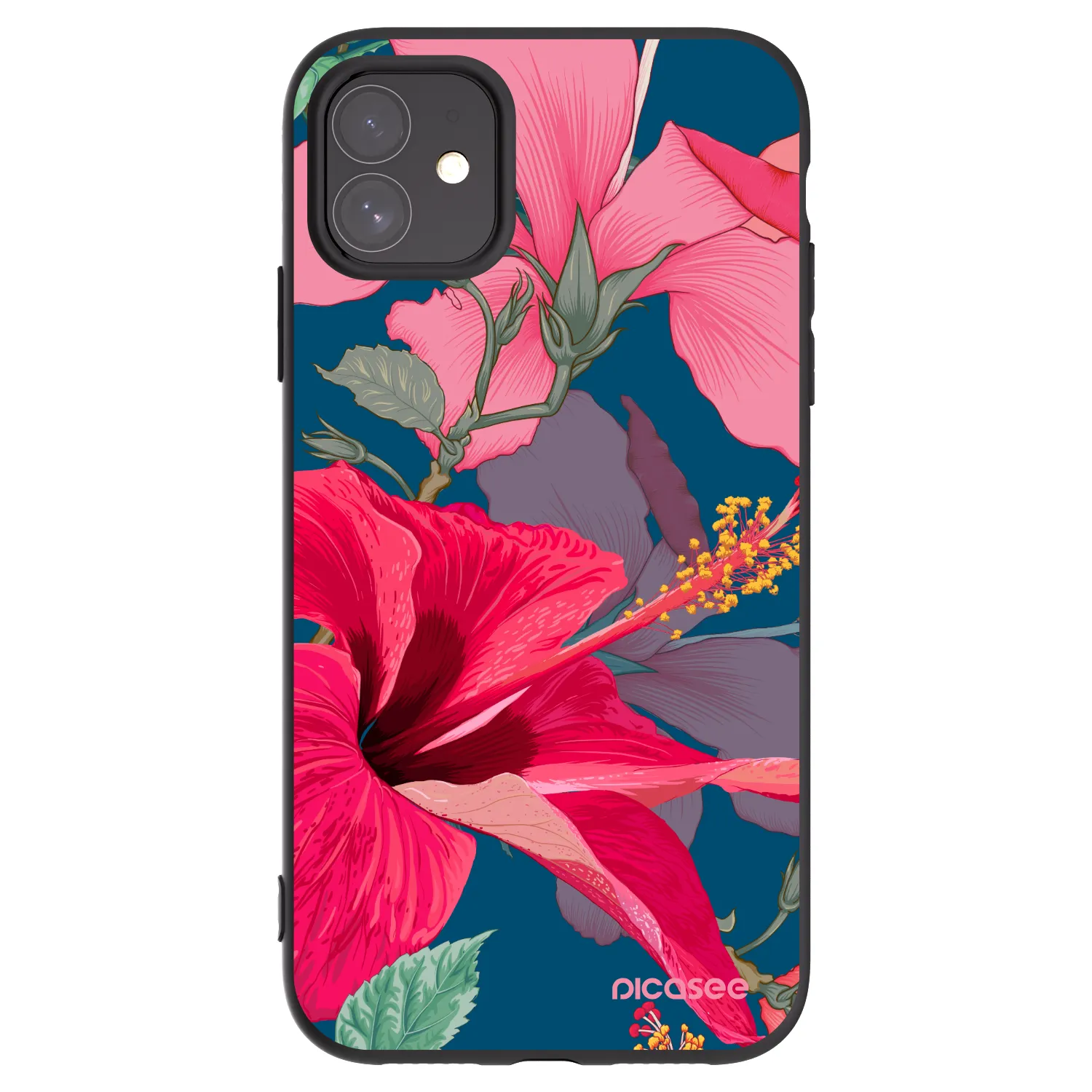 Picasee silikonový černý obal pro Apple iPhone 11 - Hibiscus