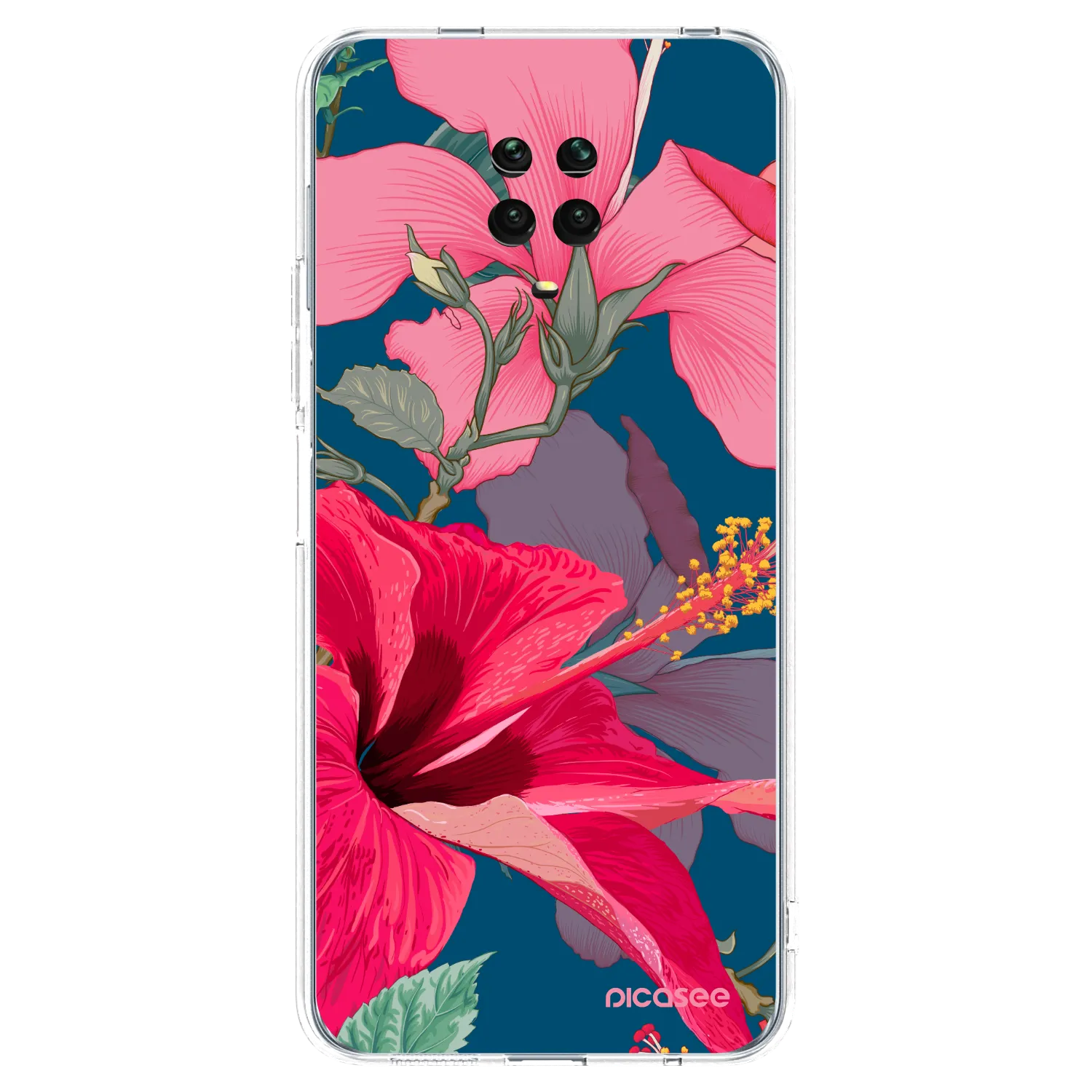 Picasee silikonový průhledný obal pro Xiaomi Redmi Note 9 Pro - Hibiscus