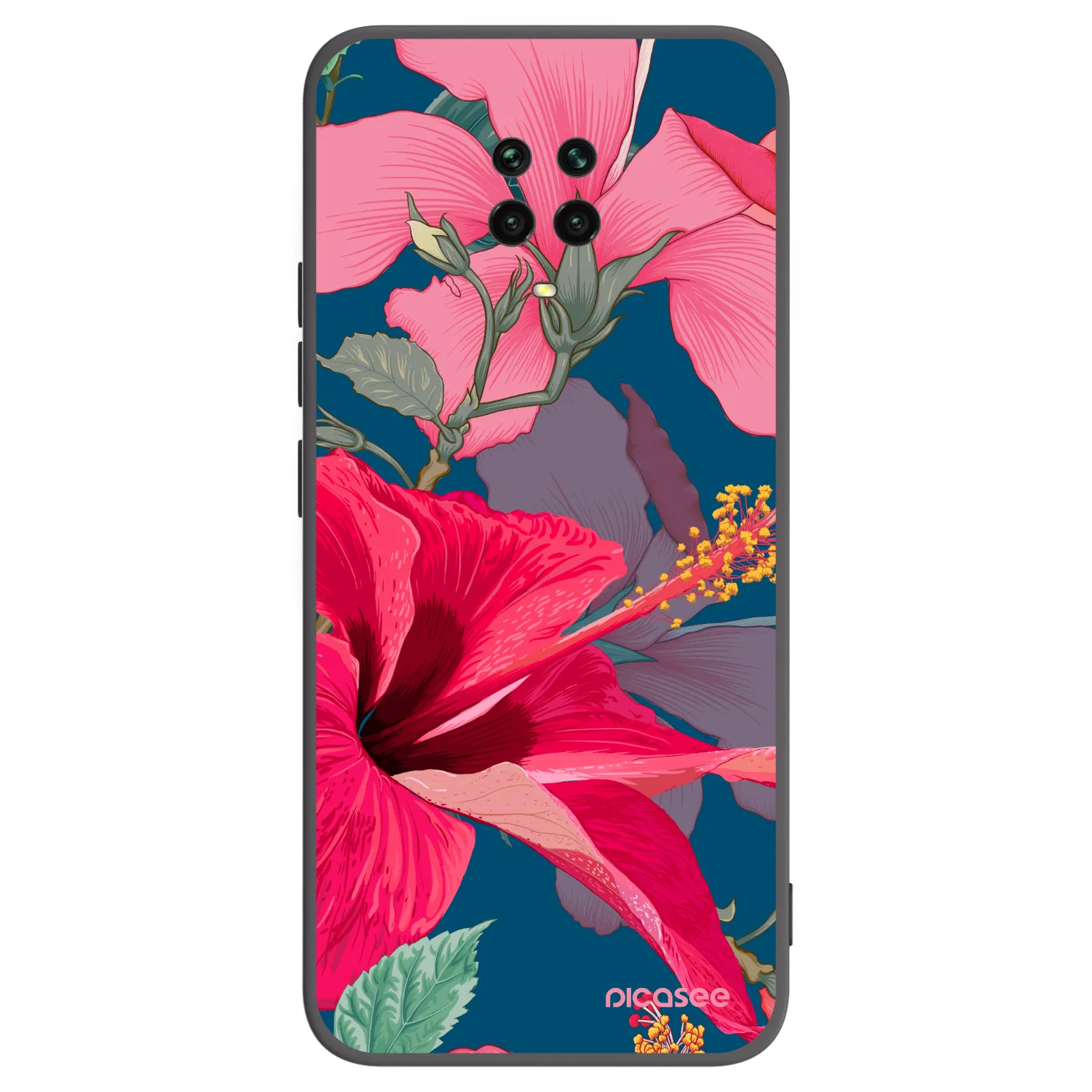 Picasee silikonový černý obal pro Xiaomi Redmi Note 9 Pro - Hibiscus