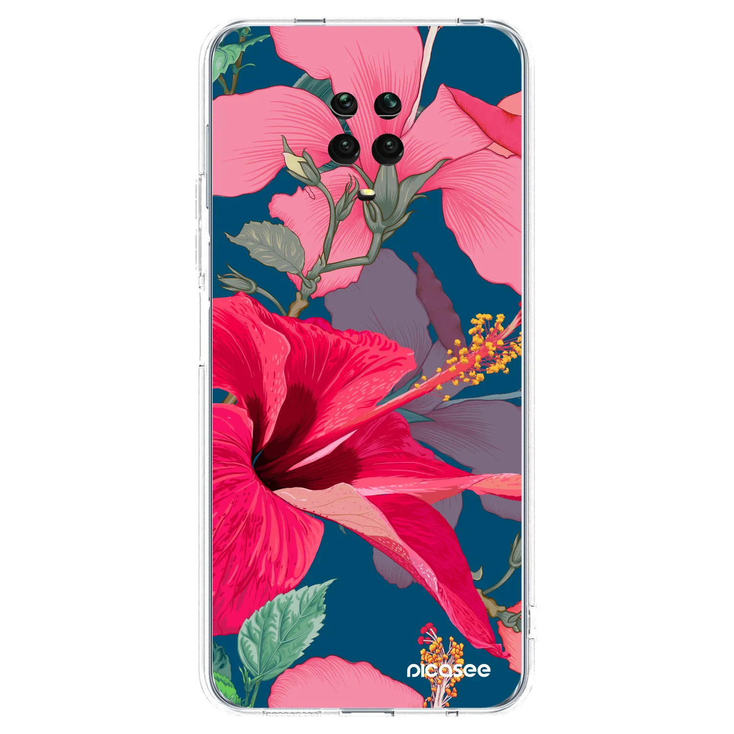 Picasee silikonový průhledný obal pro Xiaomi Redmi Note 9S - Hibiscus