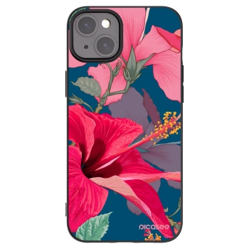 Picasee silikonový černý obal pro Apple iPhone 15 Plus - Hibiscus