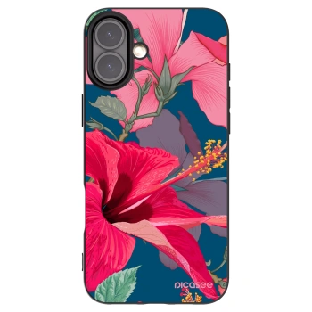 Picasee silikonový černý obal pro Apple iPhone 16 Plus - Hibiscus