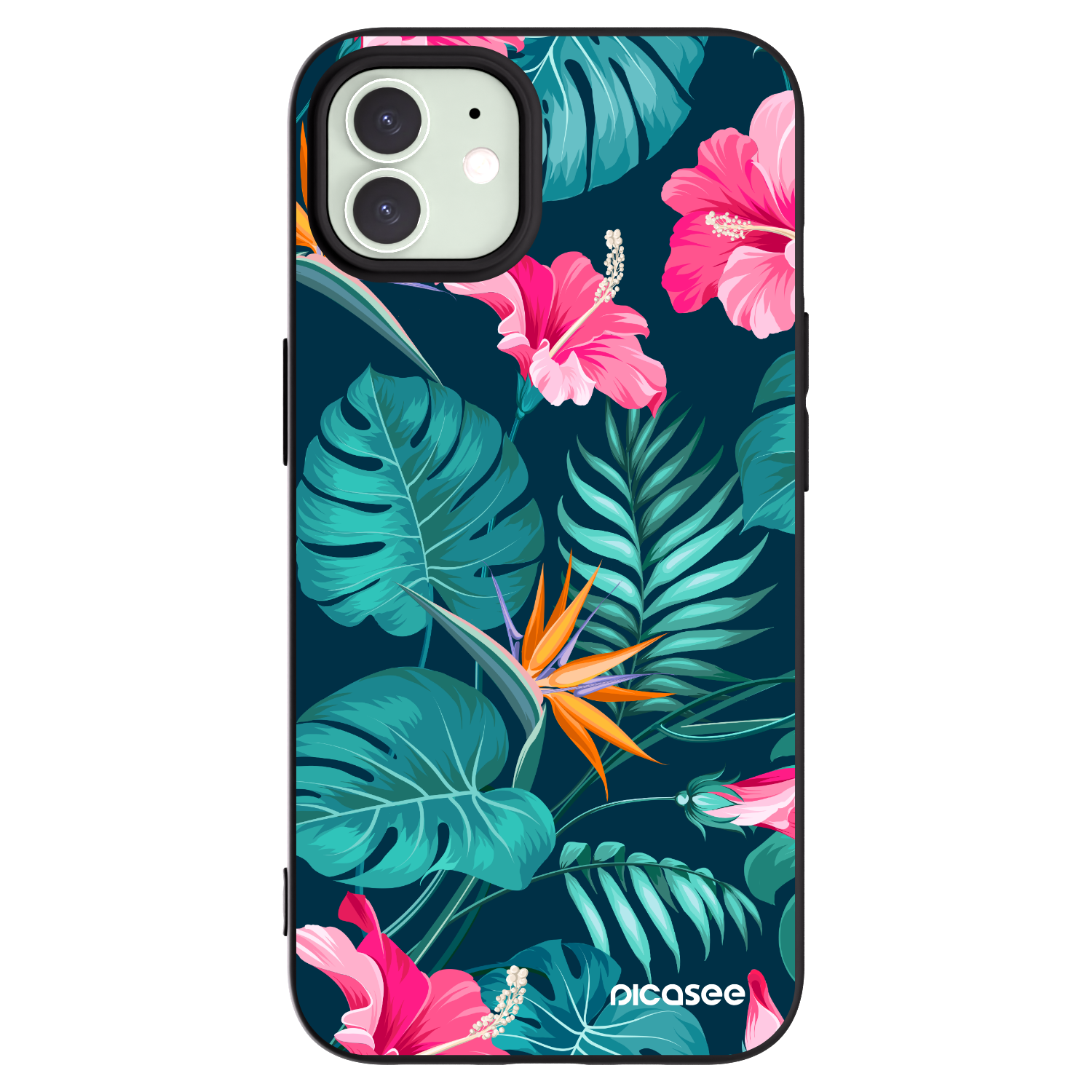 Picasee silikonový černý obal pro Apple iPhone 12 - Pink Monstera