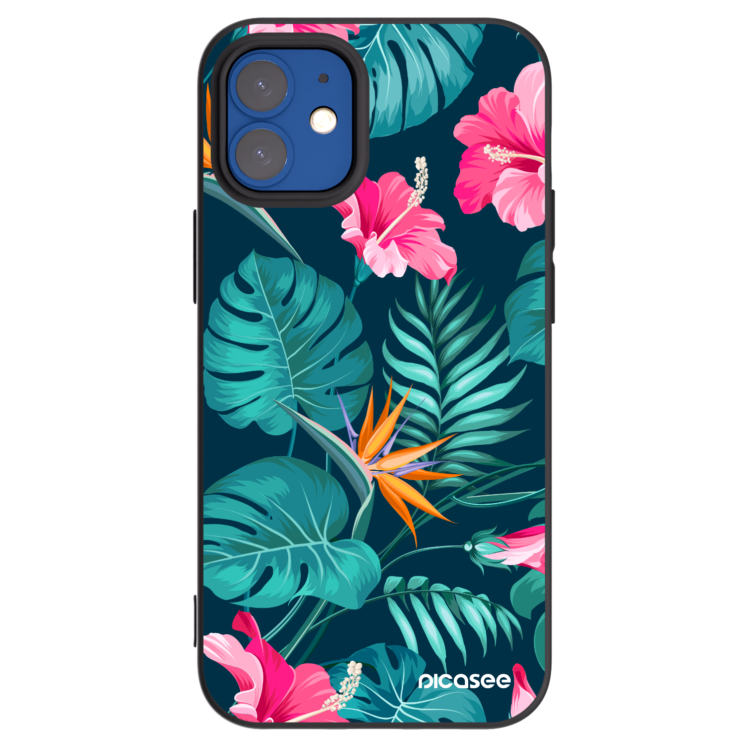 Picasee silikonový černý obal pro Apple iPhone 12 mini - Pink Monstera