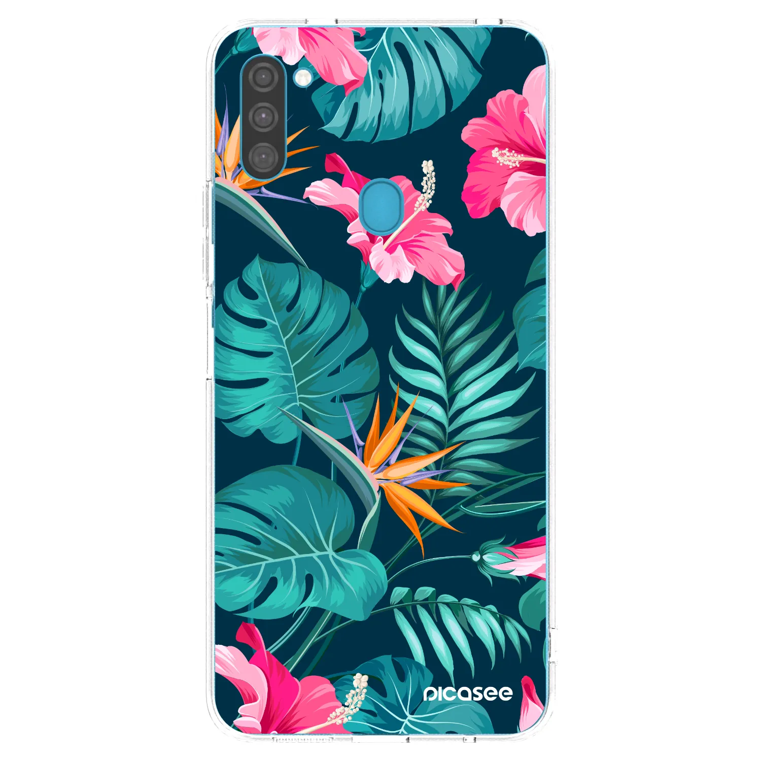 Picasee silikonový průhledný obal pro Samsung Galaxy M11 - Pink Monstera
