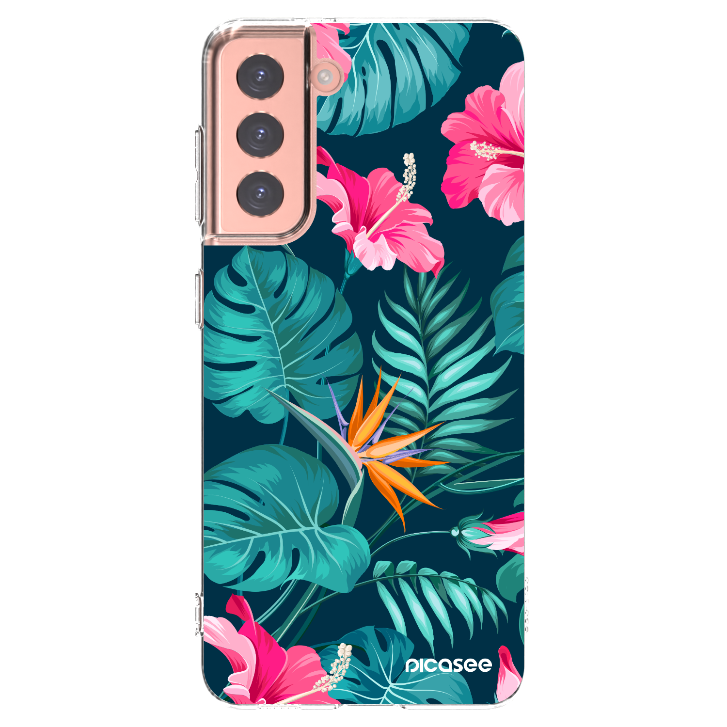 Picasee silikonový průhledný obal pro Samsung Galaxy S21 5G G991B - Pink Monstera