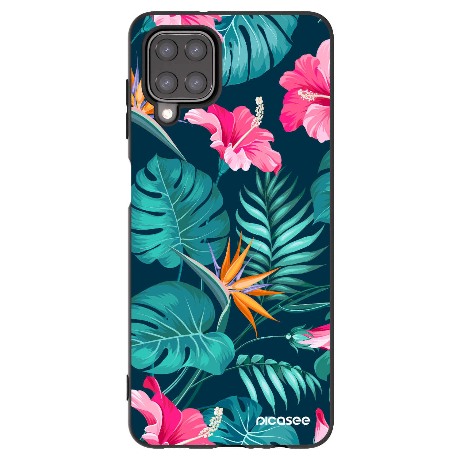 Picasee silikonový černý obal pro Samsung Galaxy A12 A125F - Pink Monstera