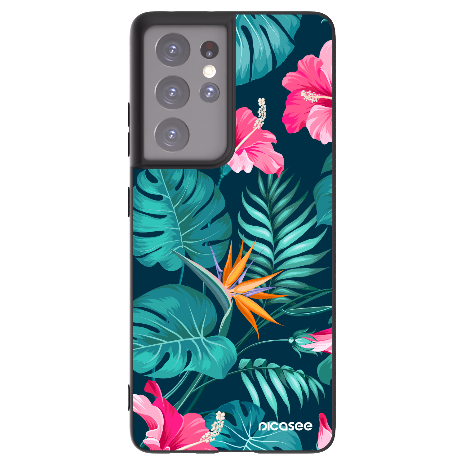 Picasee silikonový černý obal pro Samsung Galaxy S21 Ultra 5G G998B - Pink Monstera