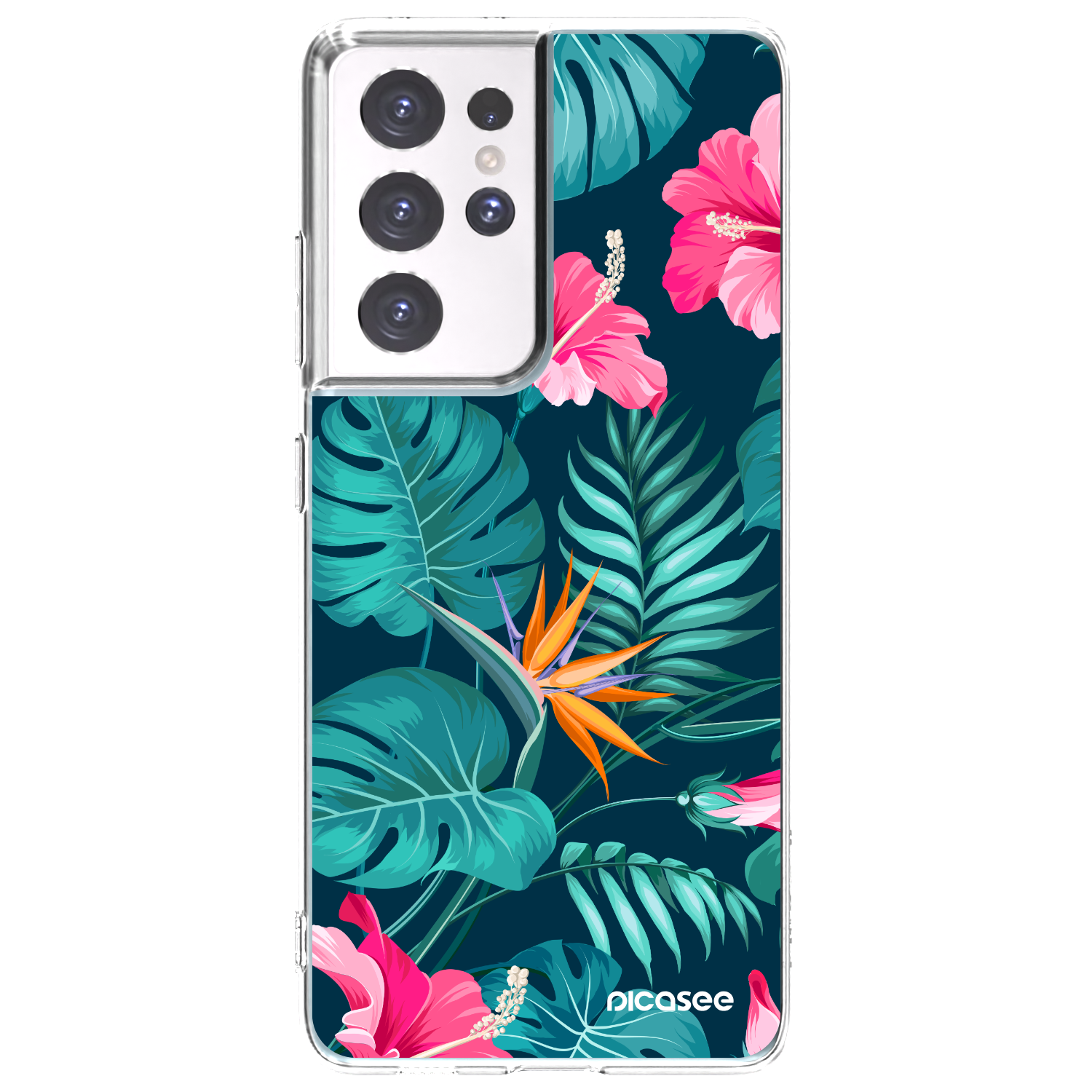 Picasee silikonový průhledný obal pro Samsung Galaxy S21 Ultra 5G G998B - Pink Monstera