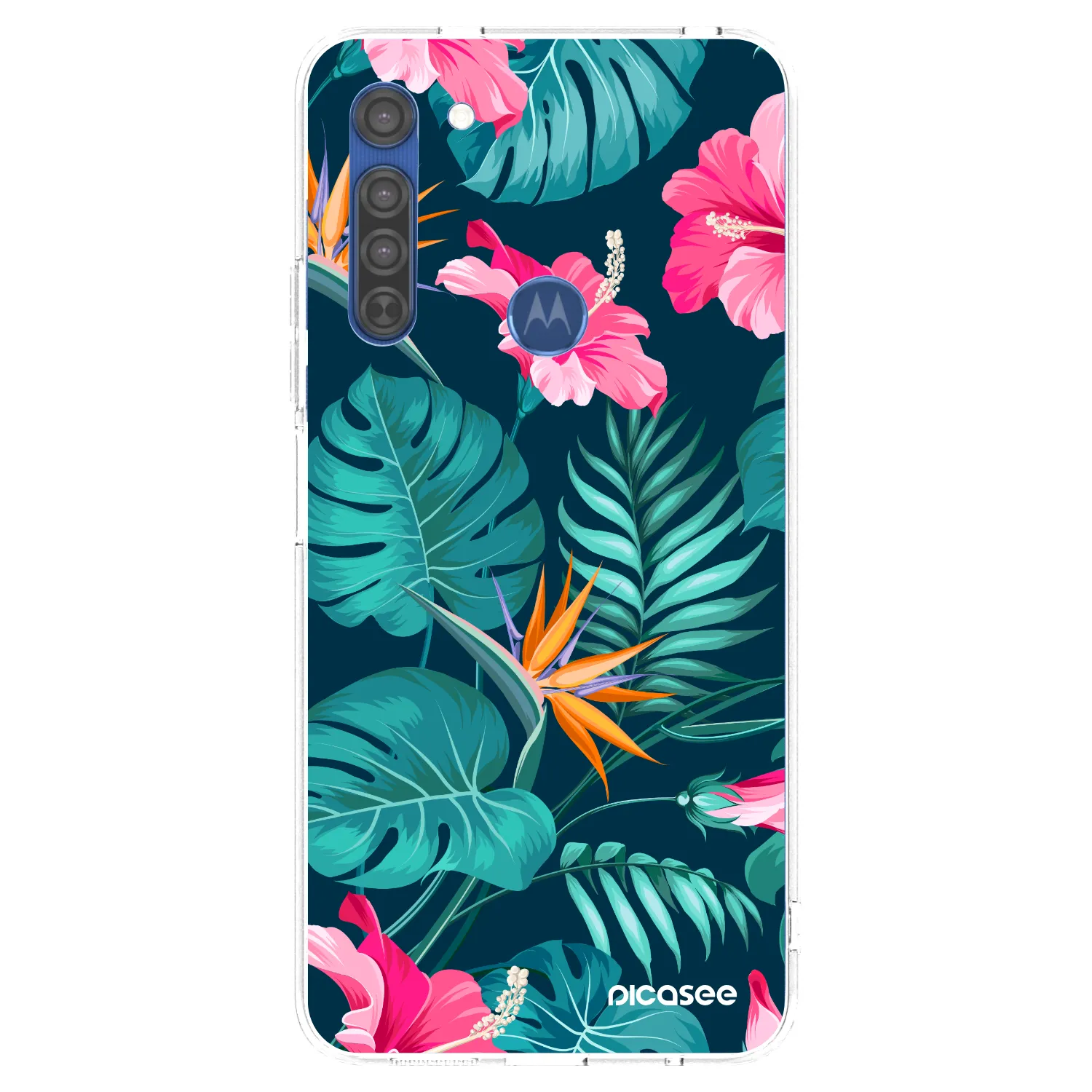 Picasee silikonový průhledný obal pro Motorola Moto G8 - Pink Monstera