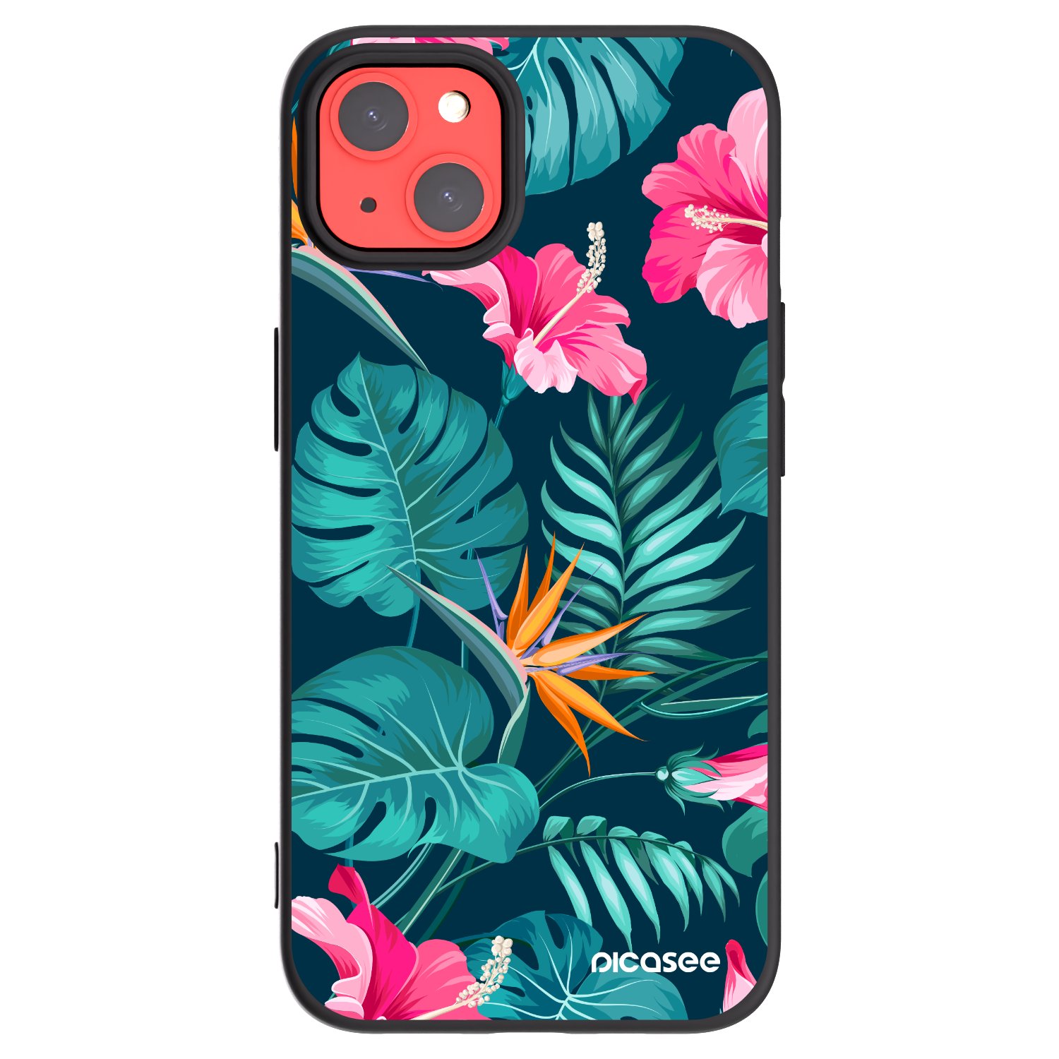 Picasee silikonový černý obal pro Apple iPhone 13 - Pink Monstera