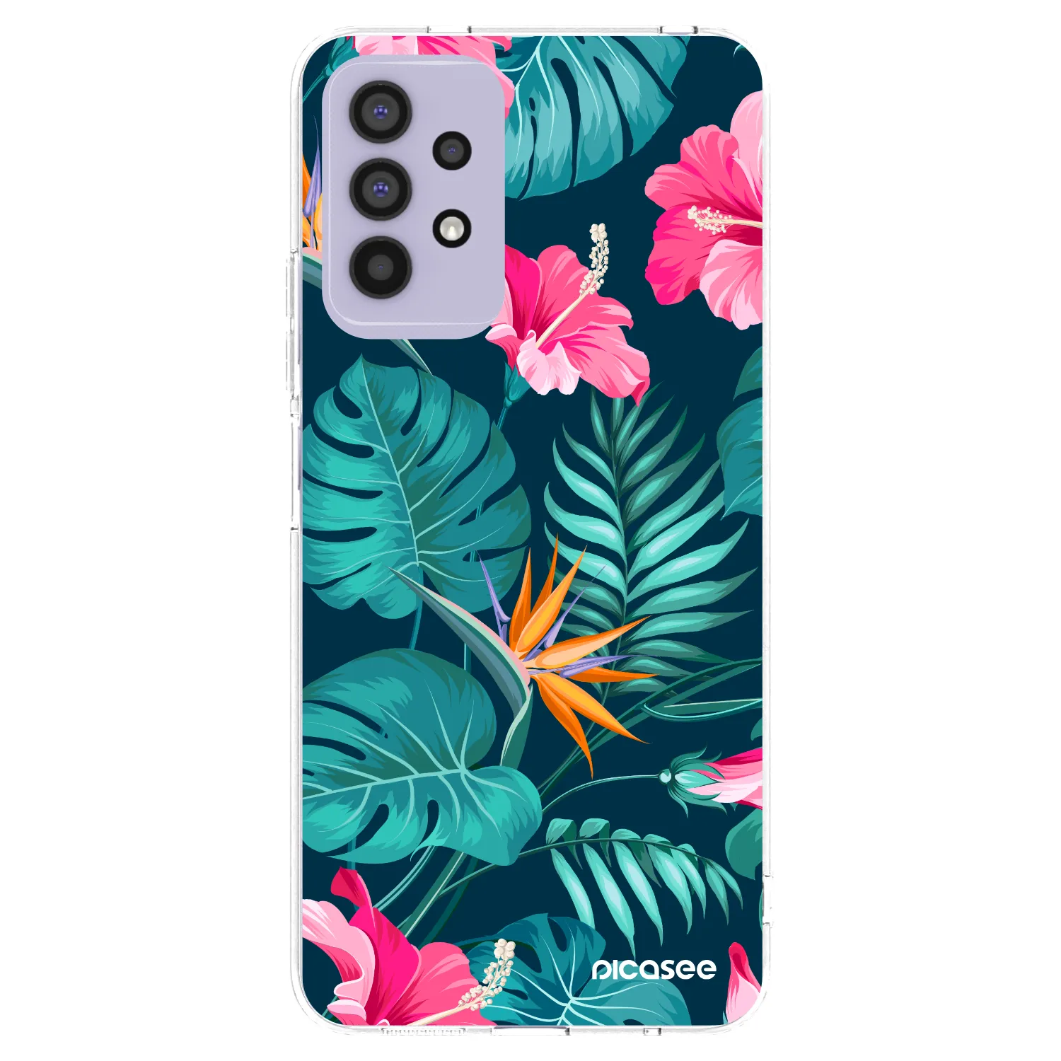 Picasee silikonový průhledný obal pro Samsung Galaxy A32 4G SM-A325F - Pink Monstera