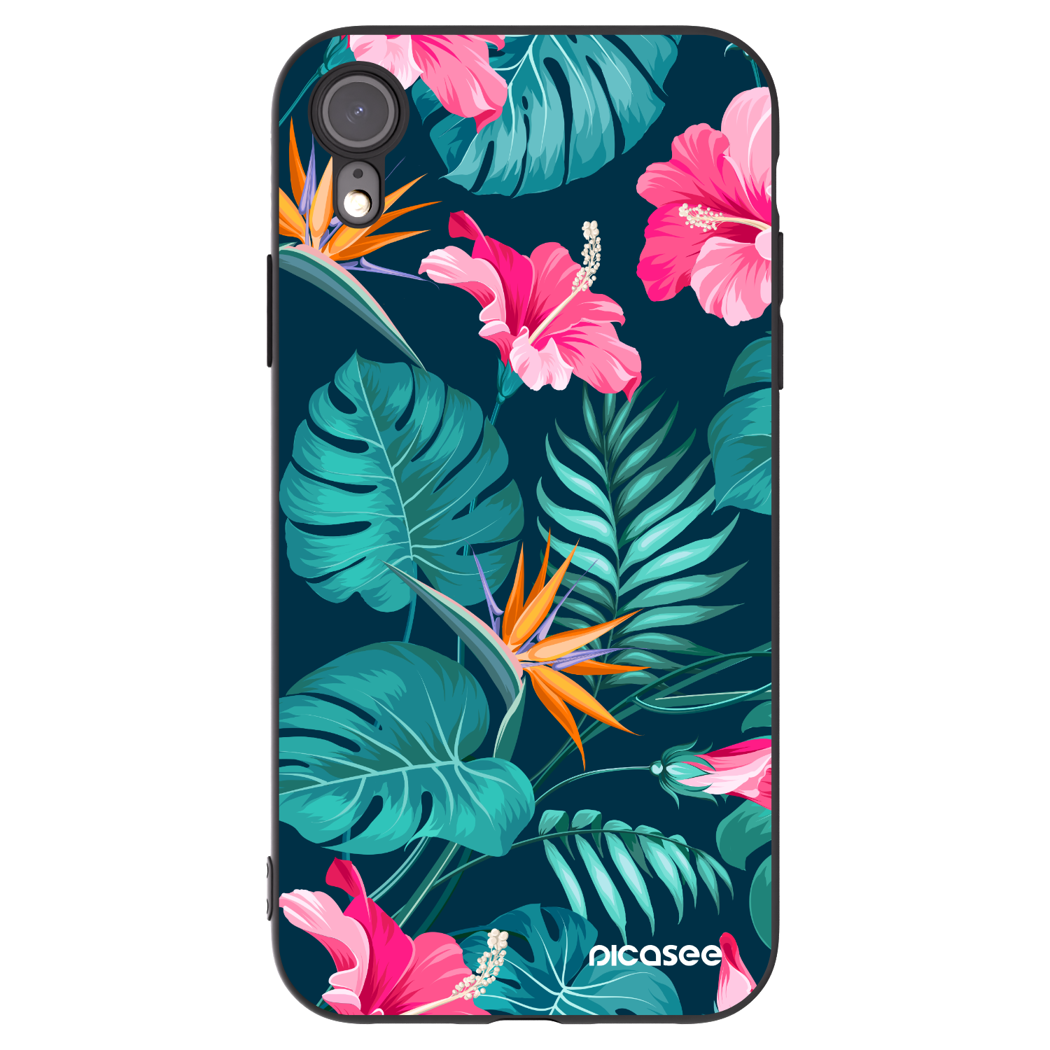 Picasee silikonový černý obal pro Apple iPhone XR - Pink Monstera