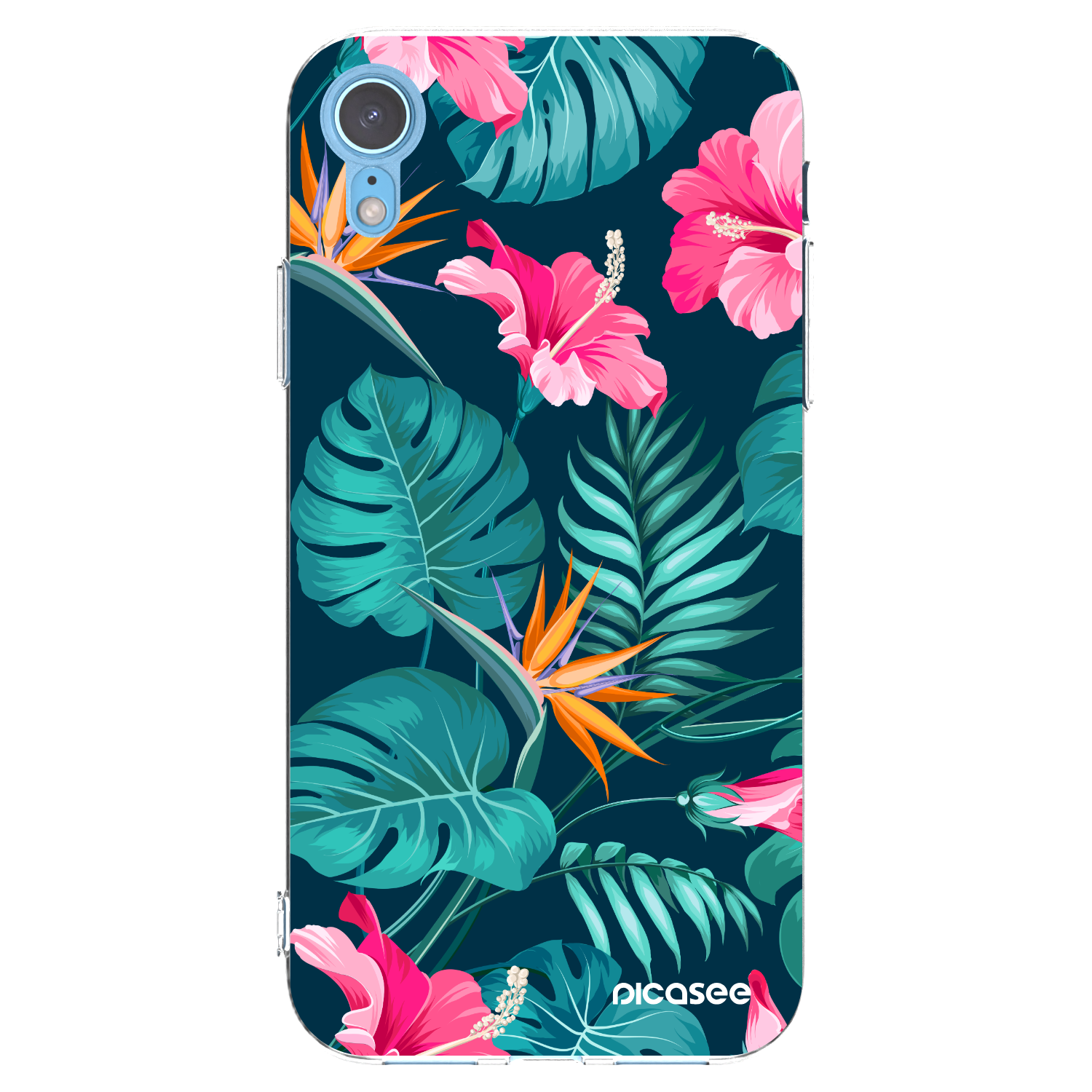 Picasee silikonový průhledný obal pro Apple iPhone XR - Pink Monstera