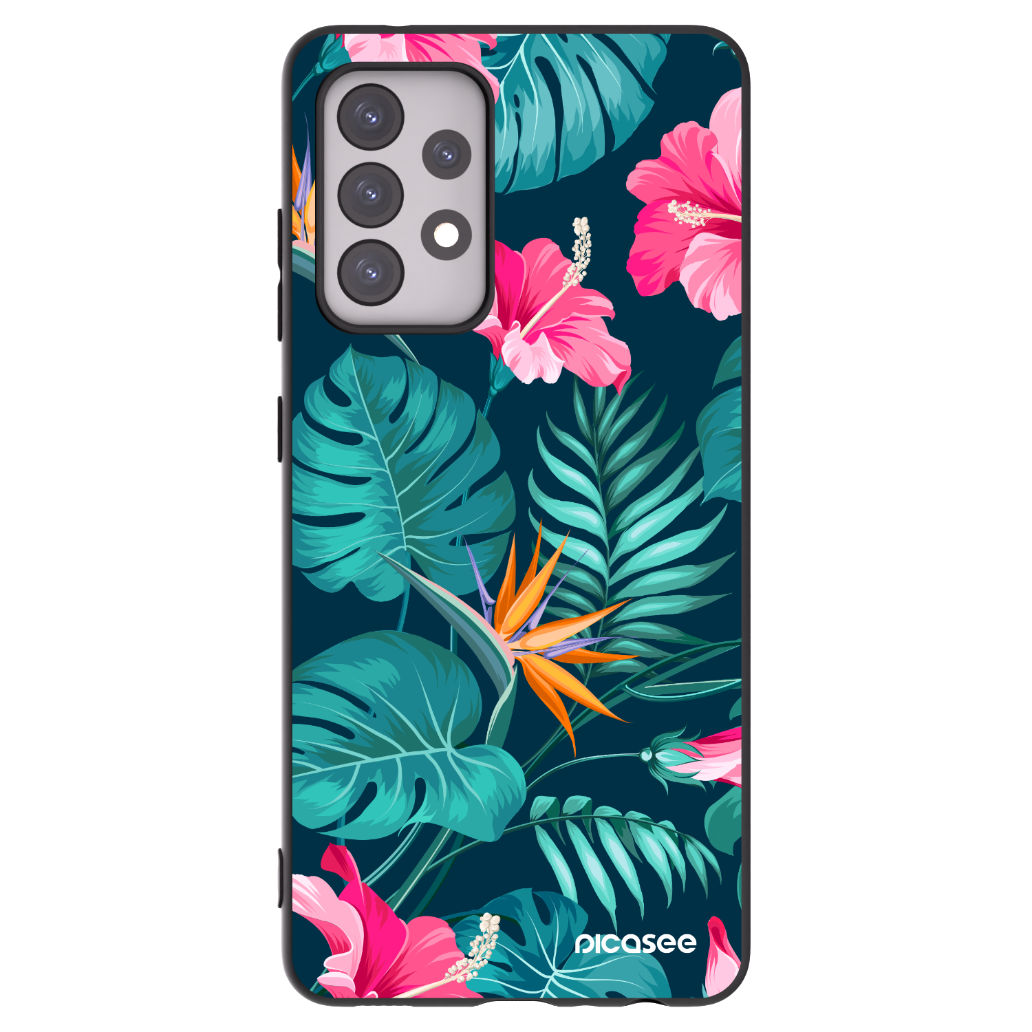 Picasee silikonový černý obal pro Samsung Galaxy A52s 5G A528B - Pink Monstera